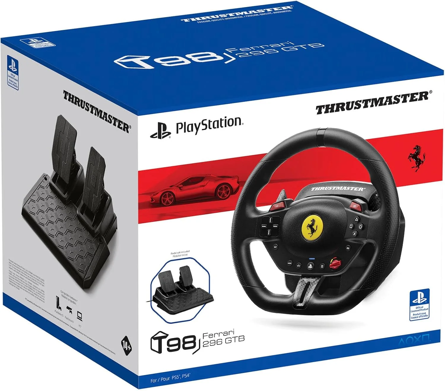 فرمان مسابقه Thrustmaster T98 Ferrari 296 GTB برای PS5، PS4، PC