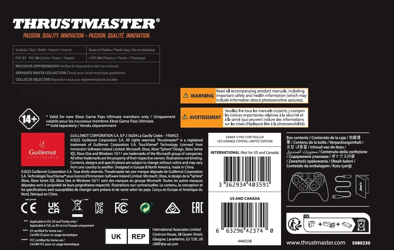 دسته بازی Thrustmaster ESWAP S PRO CONTROLLER LED ORANGE CRYSTAL نسخه محدود، دارای مجوز رسمی برای Xbox Series X|S - انحصاری آمازون