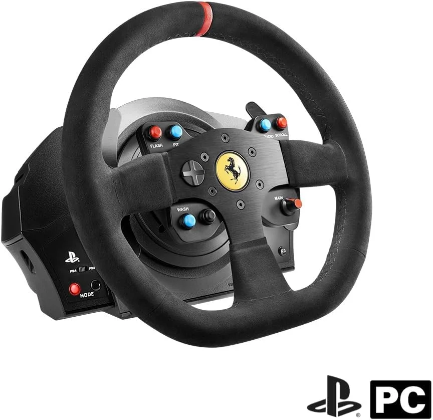 فرمان مسابقه Thrustmaster T300 Ferrari Integral Alcantara Edition، فرمان مسابقه و 3 پدال، PS5، PS4 و PC، روکش آلکانترا، فیدبک نیرو، موتور براشلس، فرمان قابل تعویض