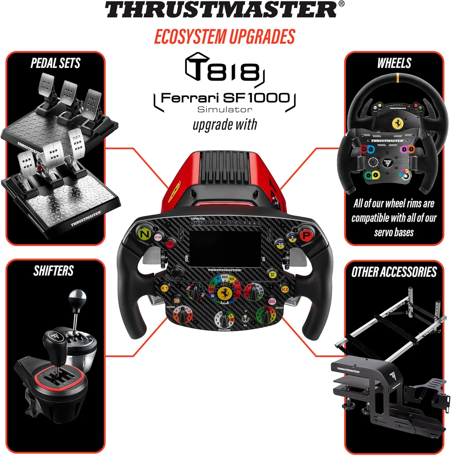 شبیه ساز Thrustmaster T818 Ferrari SF1000، دایرکت درایو، فرمان مسابقه ای فورس فیدبک سیم ریسینگ برای کامپیوتر