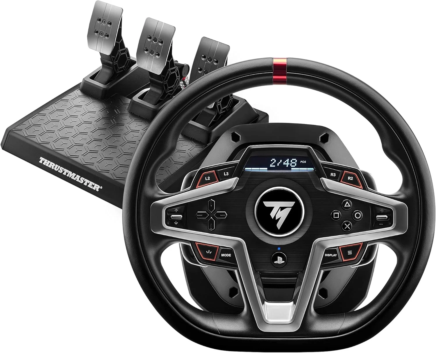 فرمان مسابقه و پدال های مغناطیسی Thrustmaster T248، سازگار با PS5، PS4، PC، HYBRID DRIVE، پدال شیفترهای مغناطیسی، فیدبک نیروی دینامیک، صفحه نمایش با اطلاعات مسابقه