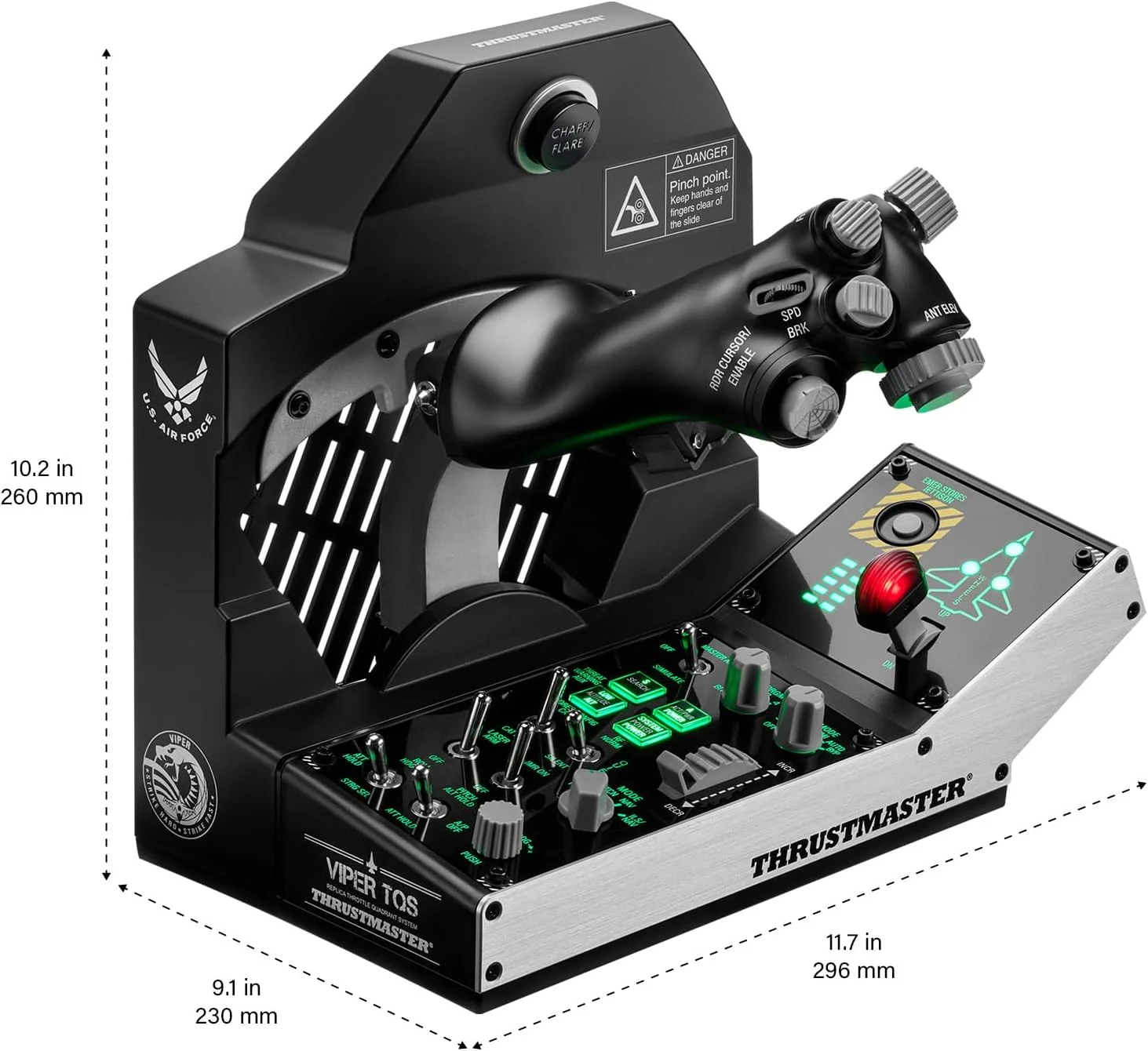 پک ماموریت Thrustmaster Viper TQS برای PC، سیستم کوادرانت دریچه گاز فلزی، شامل دریچه گاز و پنل کنترل، دقت اثر هال، 64 دکمه عملکرد، 6 محور، دارای مجوز از نیروی هوایی ایالات متحده