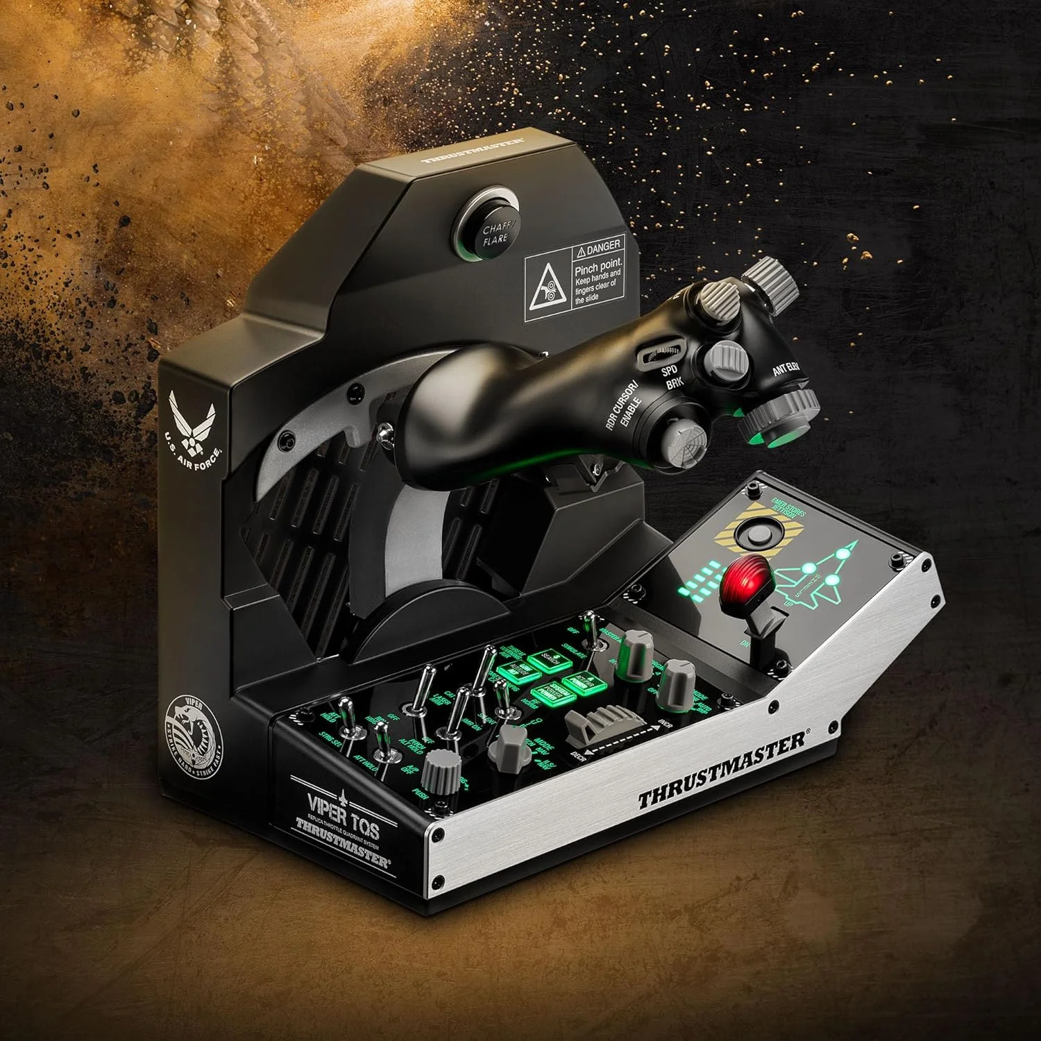 پک ماموریت Thrustmaster Viper TQS برای PC، سیستم کوادرانت دریچه گاز فلزی، شامل دریچه گاز و پنل کنترل، دقت اثر هال، 64 دکمه عملکرد، 6 محور، دارای مجوز از نیروی هوایی ایالات متحده