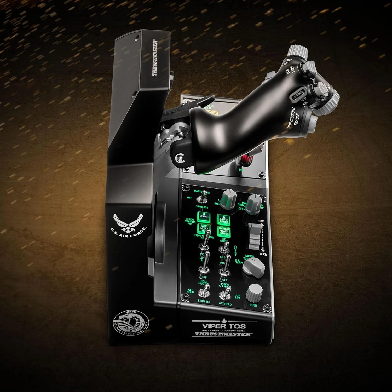 پک ماموریت Thrustmaster Viper TQS برای PC، سیستم کوادرانت دریچه گاز فلزی، شامل دریچه گاز و پنل کنترل، دقت اثر هال، 64 دکمه عملکرد، 6 محور، دارای مجوز از نیروی هوایی ایالات متحده