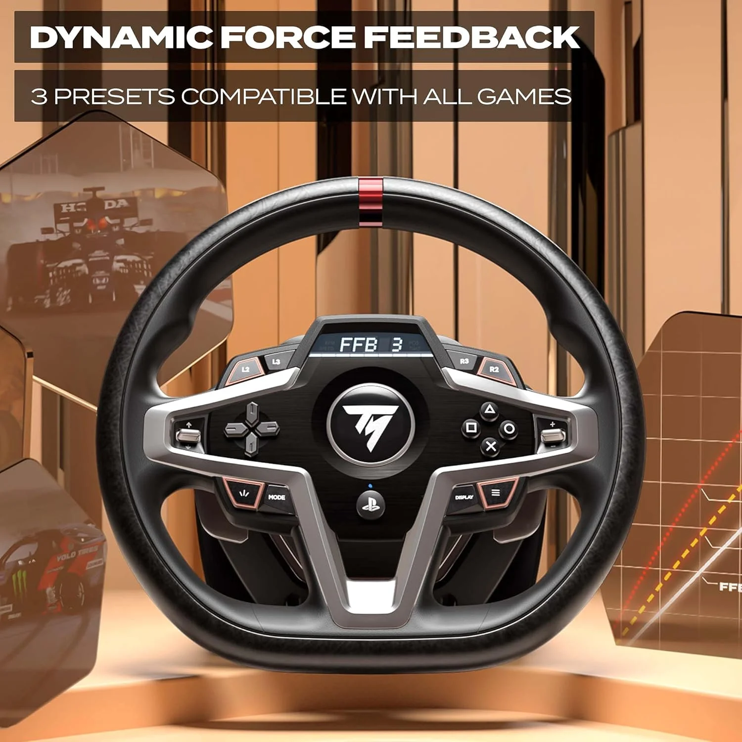 فرمان مسابقه و پدال های مغناطیسی Thrustmaster T248، سازگار با PS5، PS4، PC، HYBRID DRIVE، پدال شیفترهای مغناطیسی، فیدبک نیروی دینامیک، صفحه نمایش با اطلاعات مسابقه