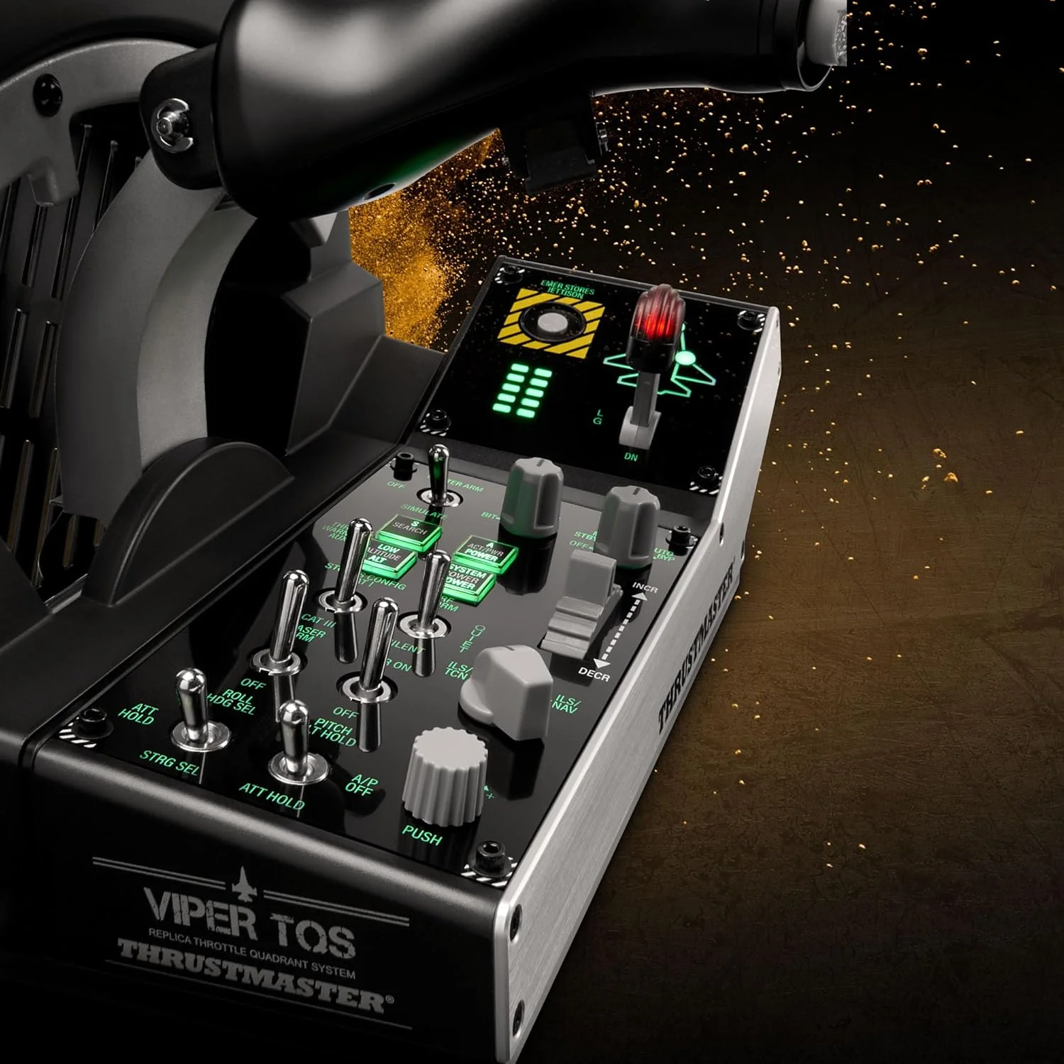 پک ماموریت Thrustmaster Viper TQS برای PC، سیستم کوادرانت دریچه گاز فلزی، شامل دریچه گاز و پنل کنترل، دقت اثر هال، 64 دکمه عملکرد، 6 محور، دارای مجوز از نیروی هوایی ایالات متحده
