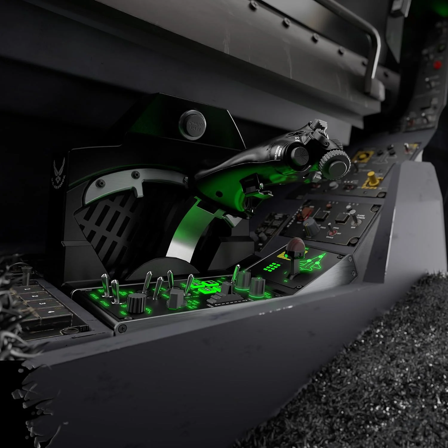 پنل Thrustmaster Viper برای کامپیوتر، پنل کنترل با نور پس زمینه، برای استفاده با Viper TQS یا به صورت مستقل، 43 دکمه فلزی، رهاسازی مهمات، تریم، ارابه فرود، دارای مجوز از نیروی هوایی ایالات متحده