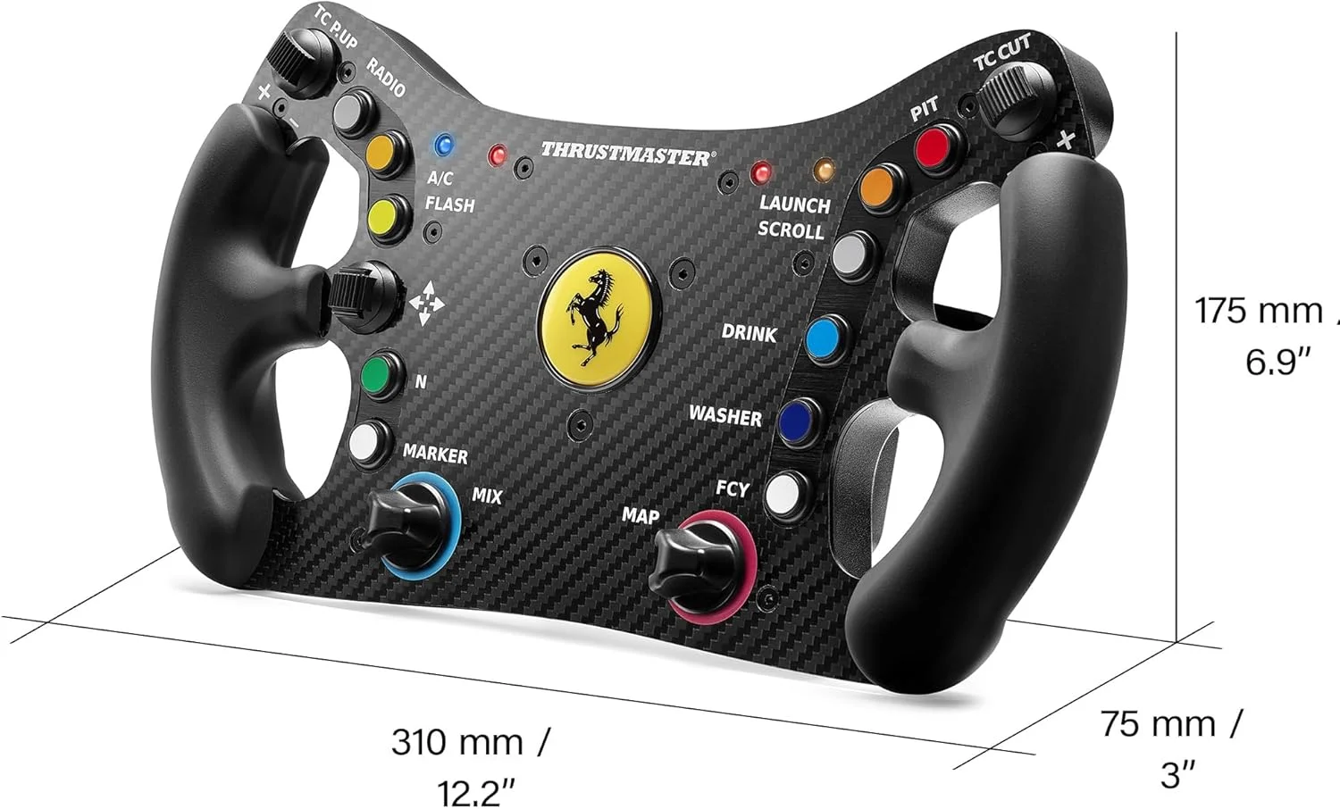 افزونه فرمان مسابقه ای Thrustmaster Ferrari 488 GT3، رینگ فرمان مسابقه، PC، PS5، PS4، Xbox Series X|S، Xbox One، دارای مجوز رسمی از Ferrari - مشکی