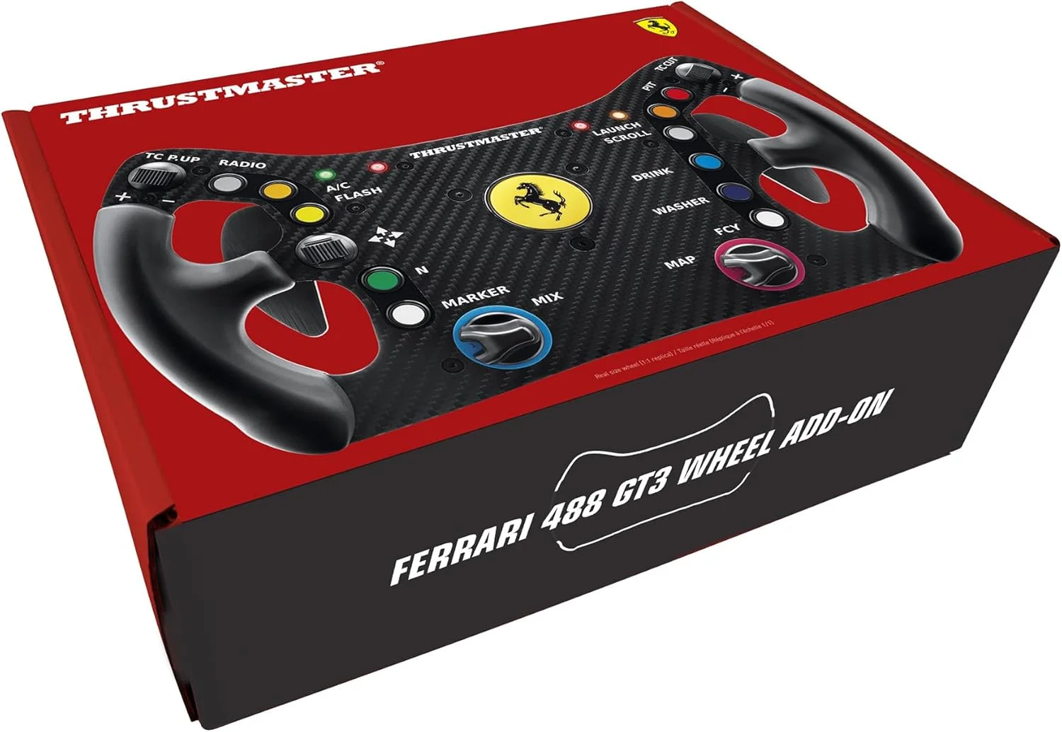 افزونه فرمان مسابقه ای Thrustmaster Ferrari 488 GT3، رینگ فرمان مسابقه، PC، PS5، PS4، Xbox Series X|S، Xbox One، دارای مجوز رسمی از Ferrari - مشکی