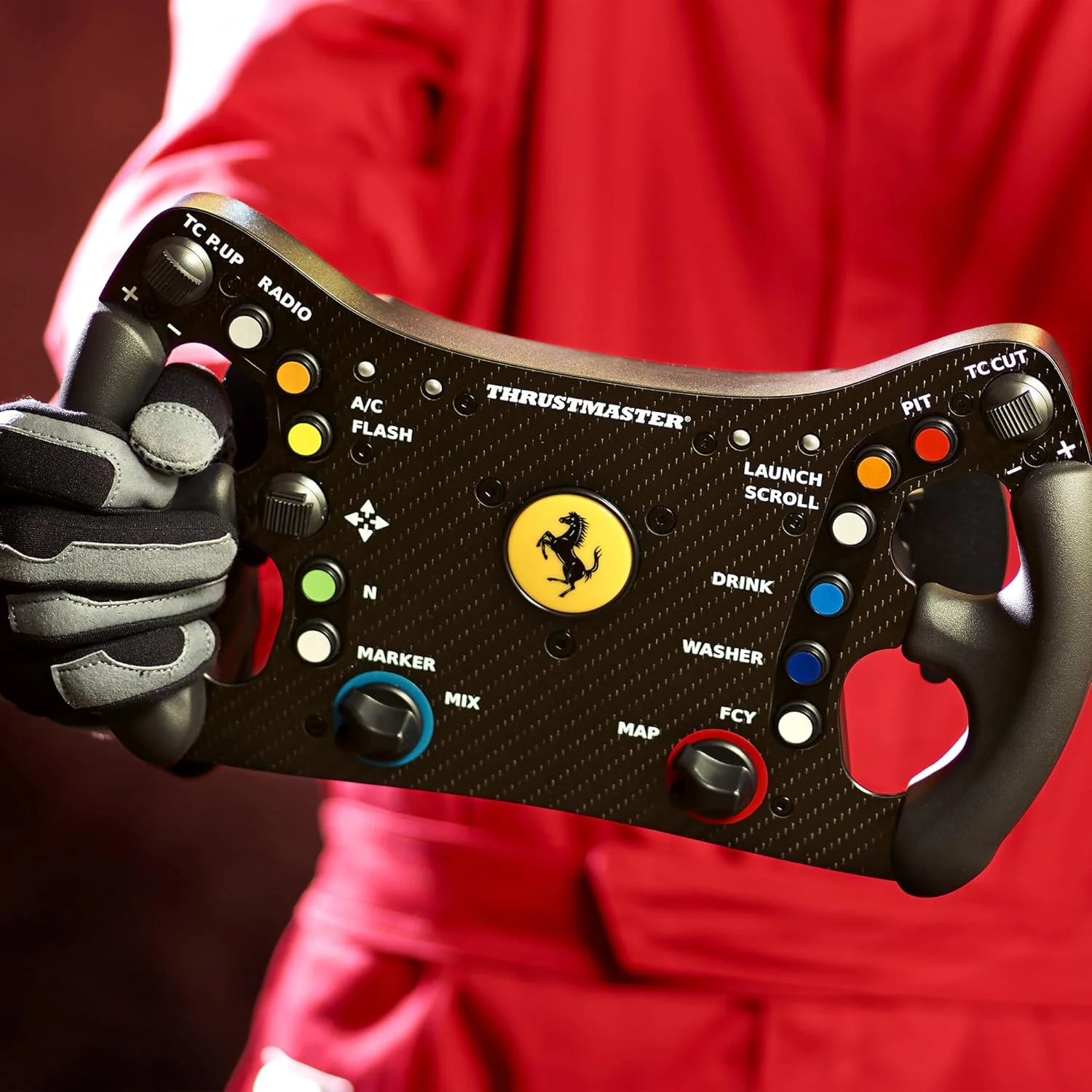 افزونه فرمان مسابقه ای Thrustmaster Ferrari 488 GT3، رینگ فرمان مسابقه، PC، PS5، PS4، Xbox Series X|S، Xbox One، دارای مجوز رسمی از Ferrari - مشکی