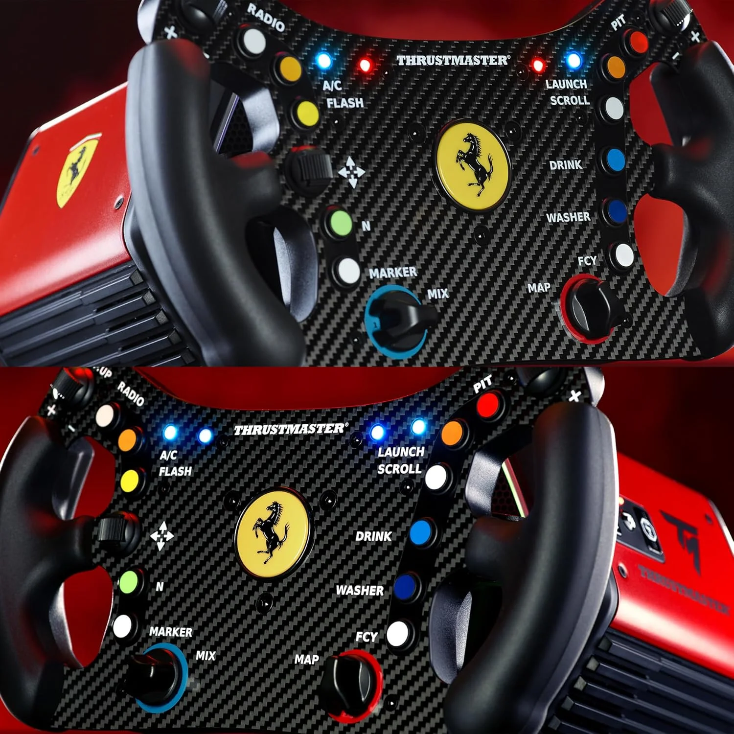 افزونه فرمان مسابقه ای Thrustmaster Ferrari 488 GT3، رینگ فرمان مسابقه، PC، PS5، PS4، Xbox Series X|S، Xbox One، دارای مجوز رسمی از Ferrari - مشکی