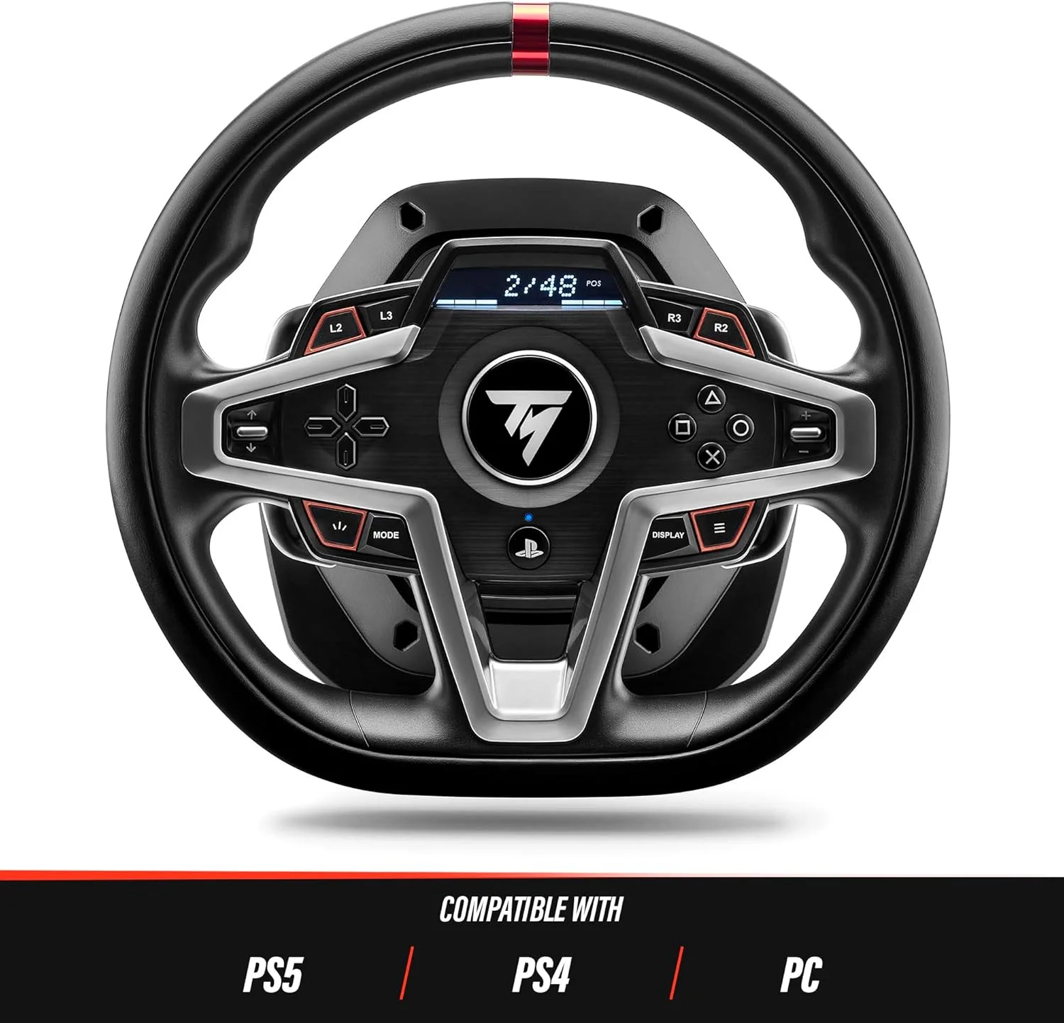 فرمان مسابقه و پدال های مغناطیسی Thrustmaster T248، درایو هیبریدی، شیفترهای پدال مغناطیسی، بازخورد نیروی پویا، صفحه نمایش با اطلاعات مسابقه (PS5، PS4، PC)