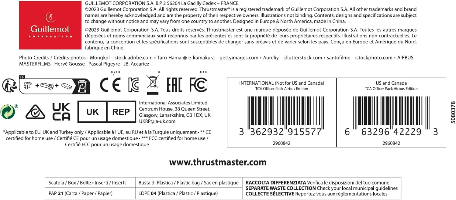 بسته Thrustmaster TCA Officer Airbus Edition - سیستم کنترل پرواز جامع با جوی استیک جانبی و کوادرانت دریچه گاز برای کامپیوتر
