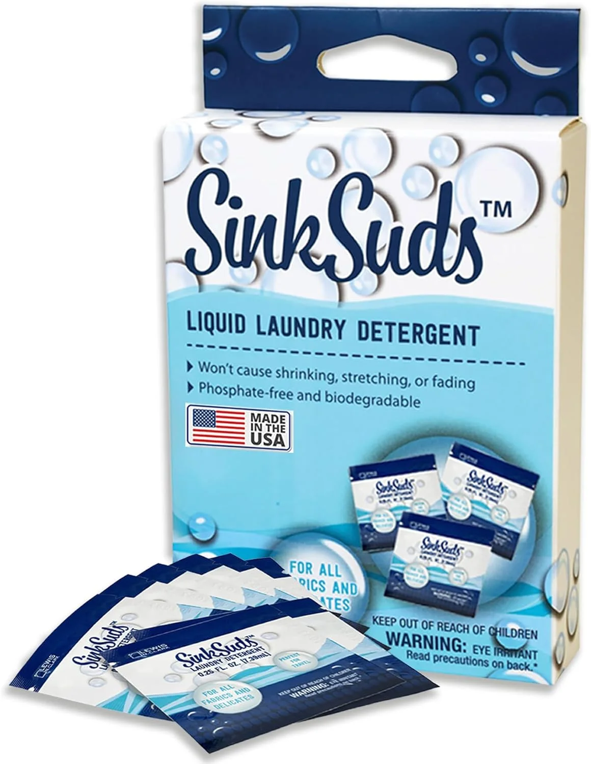 مایع لباسشویی مسافرتی لوئیس ان. کلارک SinkSuds + از بین برنده بو برای همه پارچه ها از جمله پارچه های ظریف، (مطابق با TSA)، چند رنگ، 8 عدد (بسته 1 عددی)