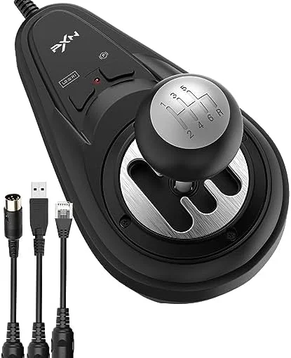 دنده PXN A7 - دنده شبیه ساز USB برای کامپیوتر با دکمه ترمز دستی و دکمه تعویض دنده برای دنده بالا و پایین، دنده جهانی 6+1 سازگار با چرخ های مسابقه V10 V12 Lite برای کامپیوتر