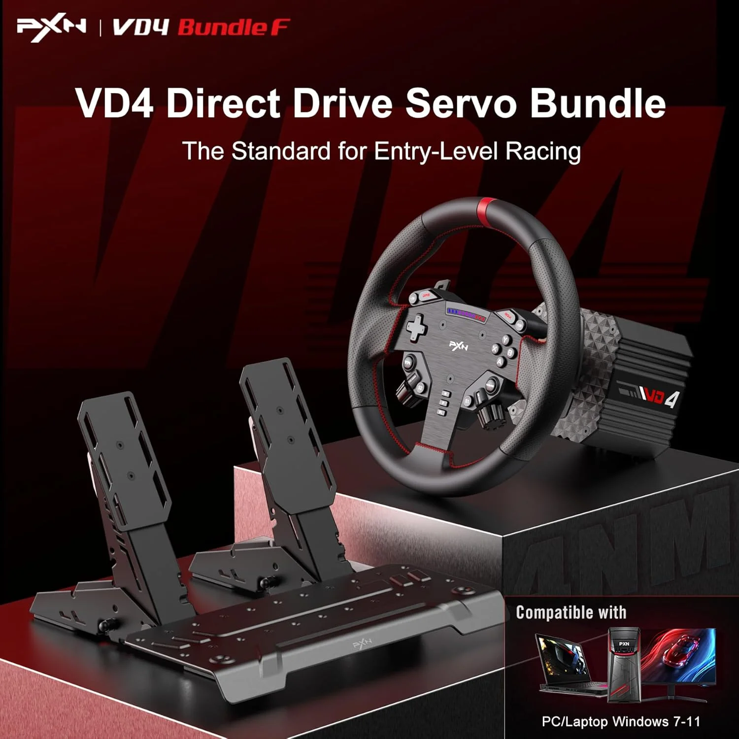 مجموعه PXN VD4 F – تنظیمات مسابقه سیمکارت PC با پایه موتور سروو درایو مستقیم 4 نیوتنمتری، فرمان مسابقهای 11 اینچی W AS و پدالهای ترمز و گاز PD HM – فرمان با بازخورد نیرو برای PC ویندوز 7–11 مجموعه PXN VD4 F – تنظیمات مسابقه سیمکارت PC با پایه موتور سروو درایو مستقیم 4 نیوتنمتری، فرمان مسابقهای 11 اینچی W AS و پدالهای ترمز و گاز PD HM – فرمان با بازخورد نیرو برای PC ویندوز 7–11