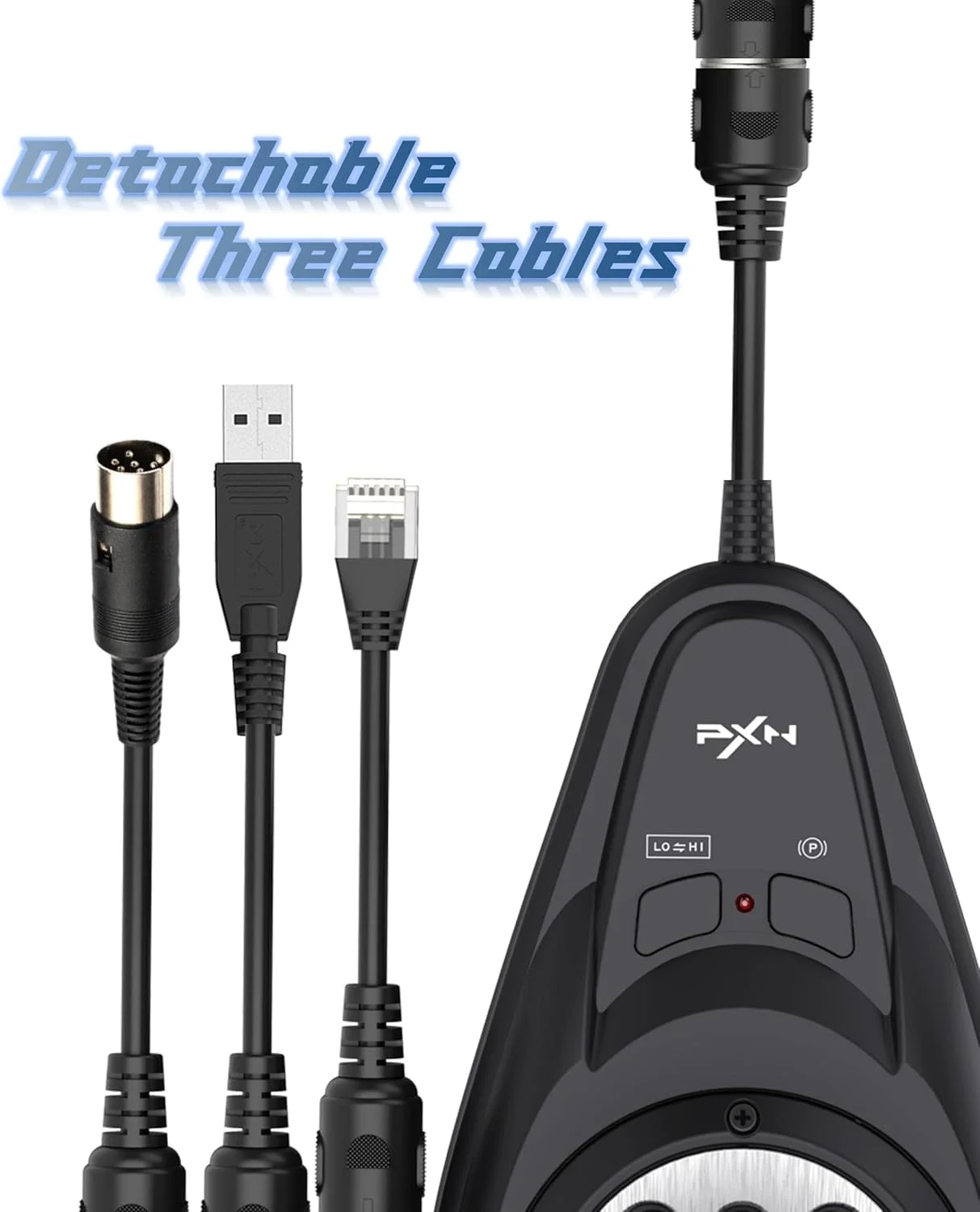 دنده PXN A7 برای فرمان بازی - دنده H با 6 دنده، 3 کابل (USB، RJ11، DIN)، دنده عقب فشاری، ترمز دستی و دکمههای سرعت بالا و پایین - یونیورسال روی PC دنده PXN A7 برای فرمان بازی - دنده H با 6 دنده، 3 کابل (USB، RJ11، DIN)، دنده عقب فشاری، ترمز دستی و دکمههای سرعت بالا و پایین - یونیورسال روی PC