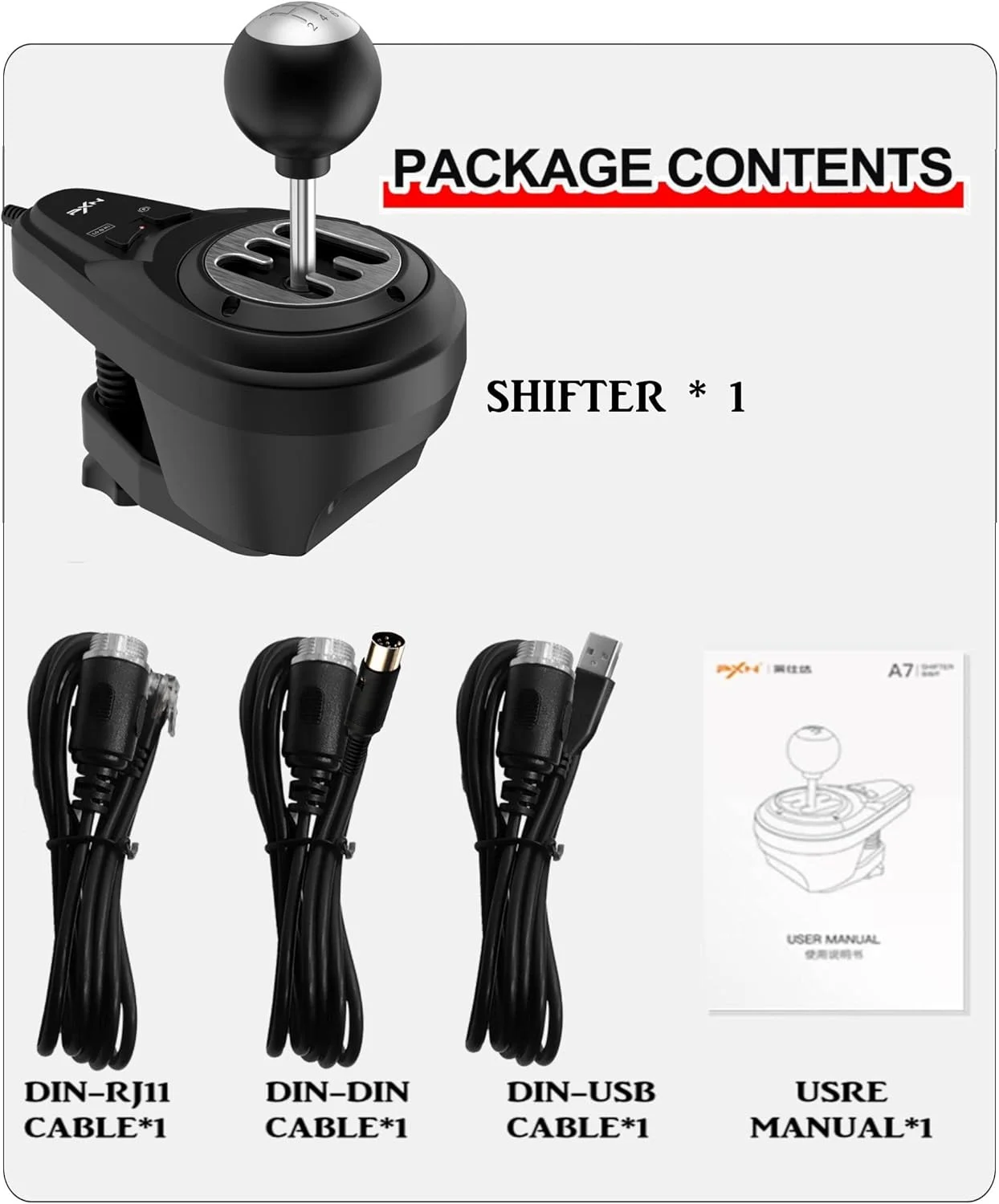 دنده PXN A7 برای فرمان بازی - دنده H با 6 دنده، 3 کابل (USB، RJ11، DIN)، دنده عقب فشاری، ترمز دستی و دکمههای سرعت بالا و پایین - یونیورسال روی PC دنده PXN A7 برای فرمان بازی - دنده H با 6 دنده، 3 کابل (USB، RJ11، DIN)، دنده عقب فشاری، ترمز دستی و دکمههای سرعت بالا و پایین - یونیورسال روی PC