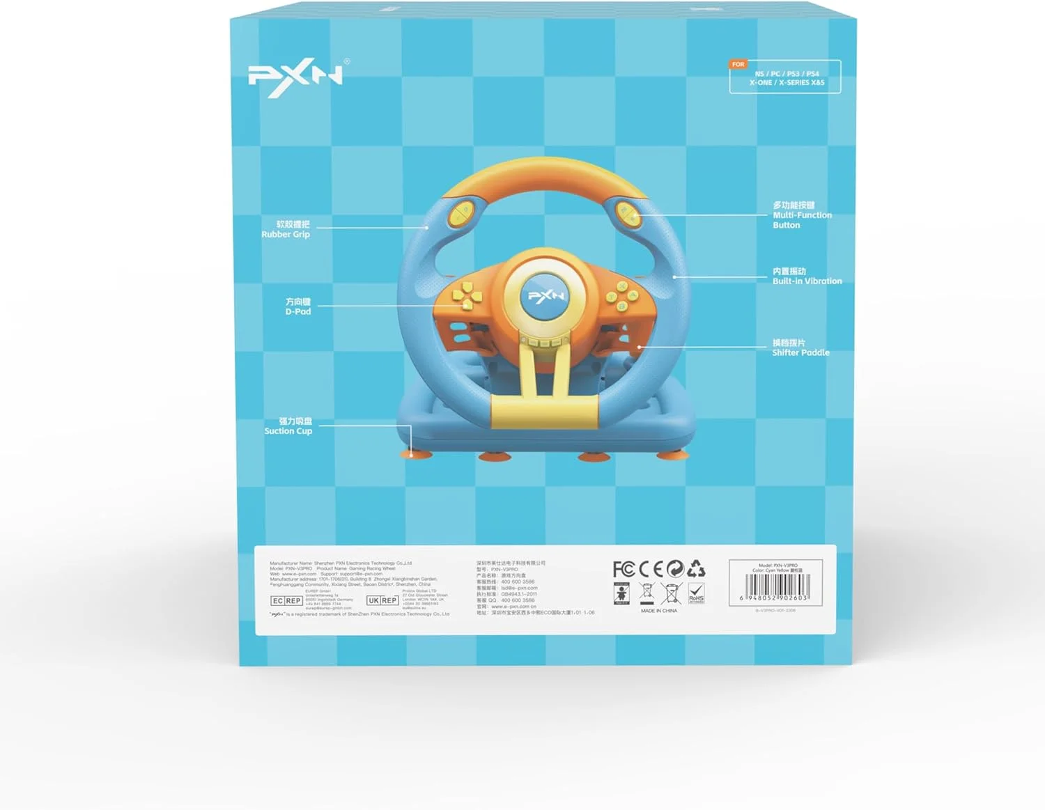 فرمان بازی PXN V3 Pro با پدال، فرمان مسابقه ای 180 درجه، بازخورد لرزشی، پدال های تعویض دنده، شیفتر ترتیبی بدنه، فرمان برای PC، PS3، PS4، Xbox One & Series و Switch - فیروزه ای فرمان بازی PXN V3 Pro با پدال، فرمان مسابقه ای 180 درجه، بازخورد لرزشی، پدال های تعویض دنده، شیفتر ترتیبی بدنه، فرمان برای PC، PS3، PS4، Xbox One & Series و Switch - فیروزه ای