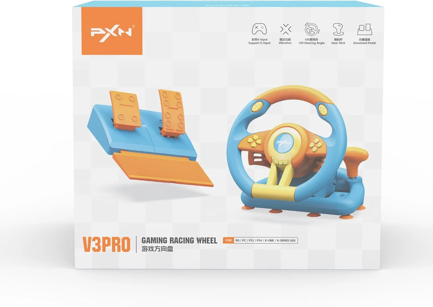 فرمان بازی PXN V3 Pro با پدال، فرمان مسابقه ای 180 درجه، بازخورد لرزشی، پدال های تعویض دنده، شیفتر ترتیبی بدنه، فرمان برای PC، PS3، PS4، Xbox One & Series و Switch - فیروزه ای فرمان بازی PXN V3 Pro با پدال، فرمان مسابقه ای 180 درجه، بازخورد لرزشی، پدال های تعویض دنده، شیفتر ترتیبی بدنه، فرمان برای PC، PS3، PS4، Xbox One & Series و Switch - فیروزه ای
