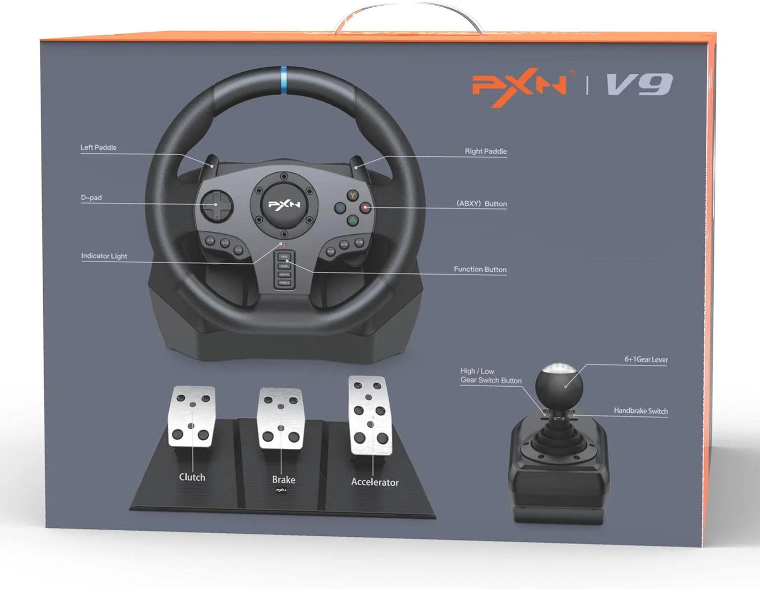 فرمان بازی PXN V9 - فرمان مسابقه 270/900 درجه، فرمان بازی کامپیوتر با 3 پدال و دسته دنده 6+1 و پدال های مسابقه، فرمان با بازخورد لرزشی برای ایکس باکس، PS4، PS3، کامپیوتر، سوییچ فرمان بازی PXN V9 - فرمان مسابقه 270/900 درجه، فرمان بازی کامپیوتر با 3 پدال و دسته دنده 6+1 و پدال های مسابقه، فرمان با بازخورد لرزشی برای ایکس باکس، PS4، PS3، کامپیوتر، سوییچ