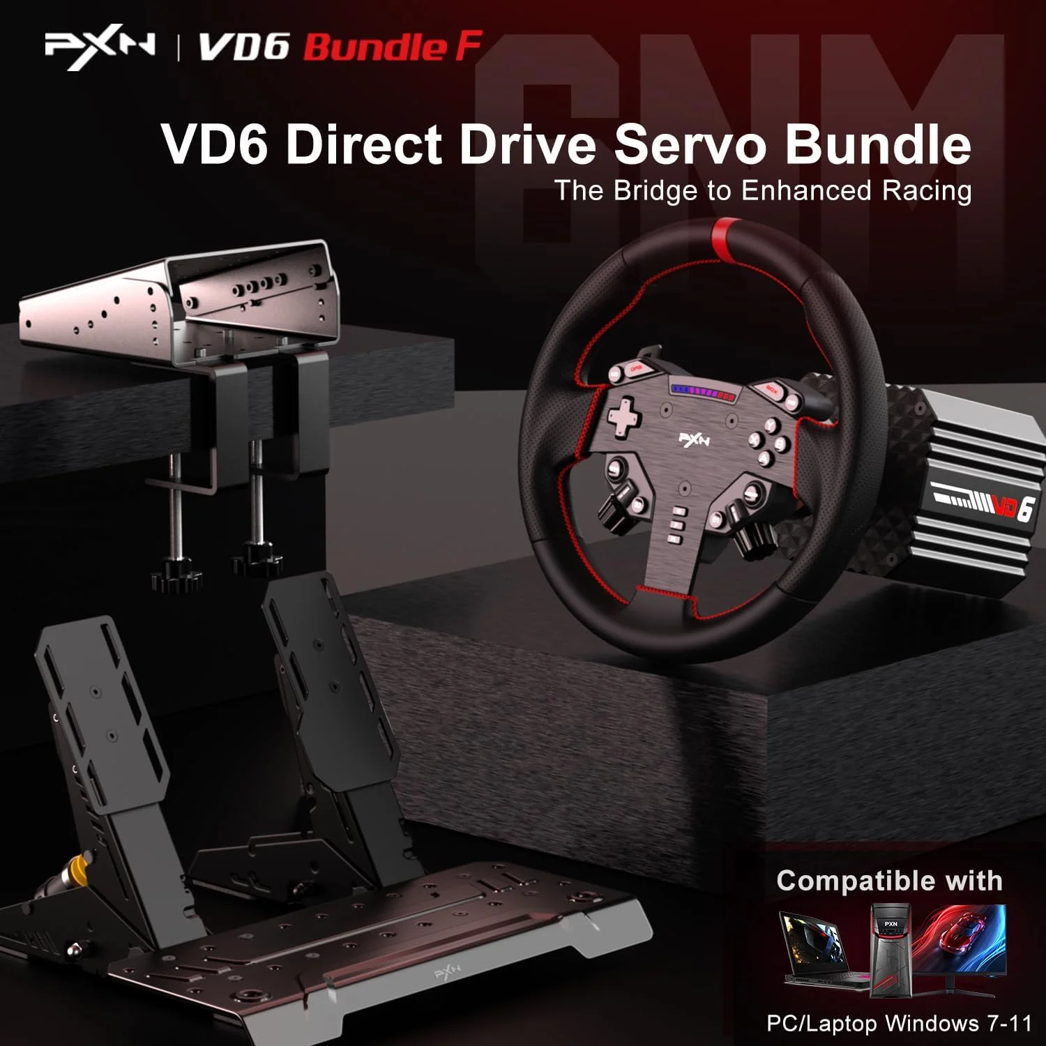 مجموعه PXN VD6: فرمان و پدال های مخصوص PC - پایه موتور سروو درایو مستقیم 6 نیوتن متری، فرمان مسابقه W AS، مجموعه 3 پدال اثر هال، و گیره رومیزی - تنظیمات حرفه ای مسابقه شبیه ساز برای ویندوز PC (7-11) مجموعه PXN VD6: فرمان و پدال های مخصوص PC - پایه موتور سروو درایو مستقیم 6 نیوتن متری، فرمان مسابقه W AS، مجموعه 3 پدال اثر هال، و گیره رومیزی - تنظیمات حرفه ای مسابقه شبیه ساز برای ویندوز PC (7-11)