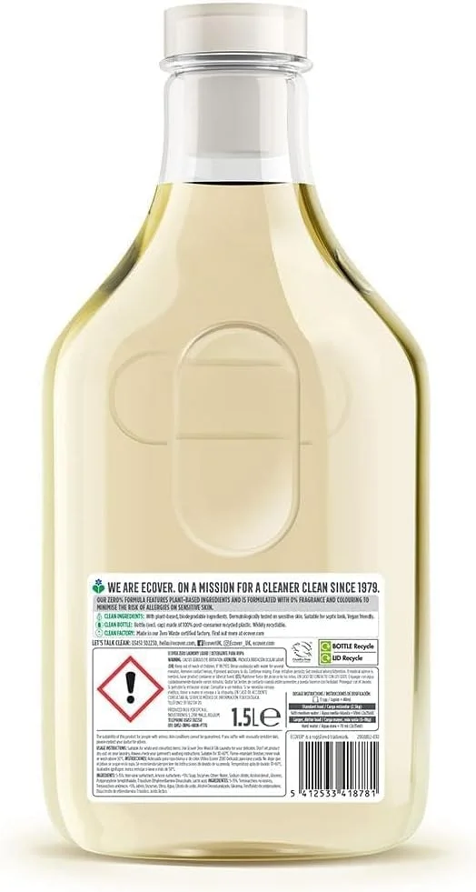 مایع لباسشویی بدون رایحه و حساسیت اکوور زیرو 1.5 لیتری مایع لباسشویی بدون رایحه و حساسیت اکوور زیرو 1.5 لیتری