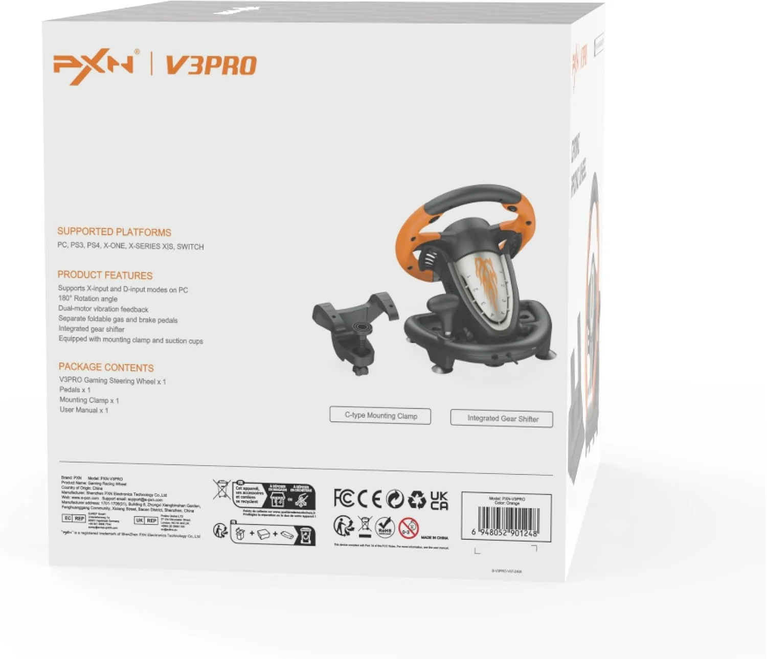 فرمان مسابقه شبیه ساز PXN V900 با پدال، کنترلر رانندگی مسابقه ای 270/900 درجه، سازگار با PC PS3 PS4 Xbox One X|S برای نینتندو سوییچ