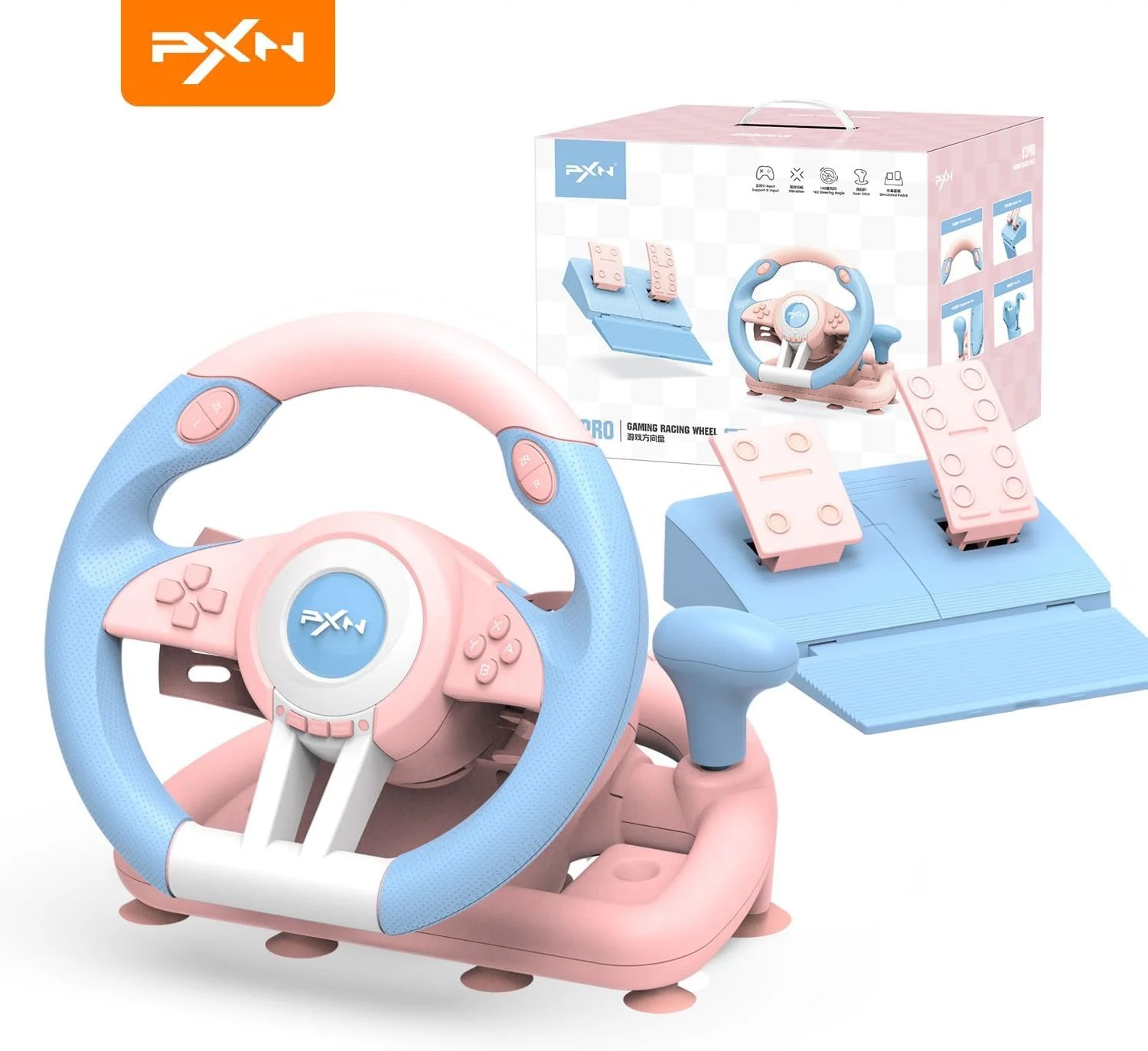 فرمان مسابقه PXN - فرمان بازی برای کامپیوتر، فرمان 180 درجه V3II Volante PC Universal Usb Car Racing با پدال برای PS4، PC، PS3، Xbox Series X|S، Xbox One