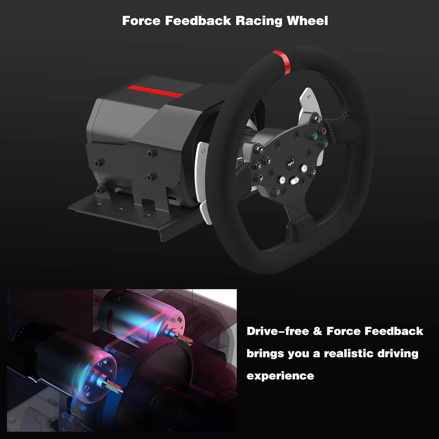 فرمان بازی PXN Force Feedback PC، فرمان بازی مسابقه ای 270/900 درجه V10 با 3 پدال و شیفتر 6+1 برای ویندوز PC، PS4، Xbox One، Xbox Series X/S