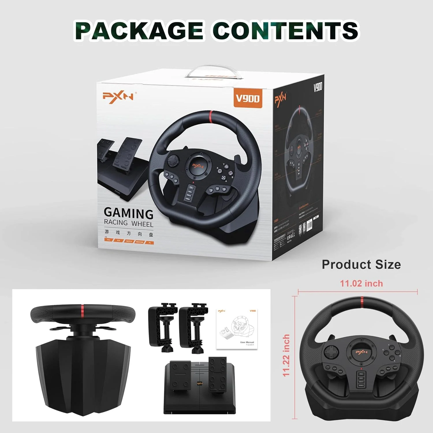 فرمان بازی PXN V900، فرمان مسابقه 270/900 درجه با پدال، بازخورد لرزشی، فرمان بازی برای ایکس باکس وان، PS4، کامپیوتر (Windows 7|9|10|11)، PS3، ایکس باکس سری X|S، نینتندو سوییچ فرمان بازی PXN V900، فرمان مسابقه 270/900 درجه با پدال، بازخورد لرزشی، فرمان بازی برای ایکس باکس وان، PS4، کامپیوتر (Windows 7|9|10|11)، PS3، ایکس باکس سری X|S، نینتندو سوییچ