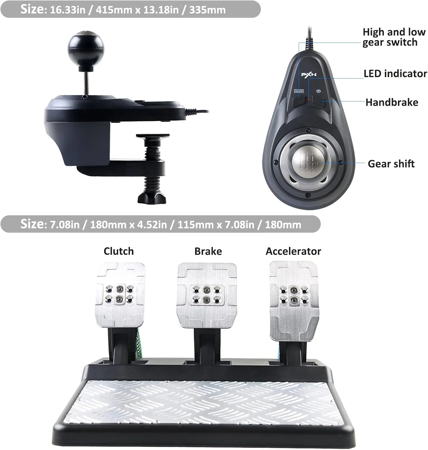 فرمان مسابقه Driving Force، فرمان مسابقه PXN V10 با چرخش 270°/900°، همراه با کلاچ و دنده، پشتیبانی از بازخورد نیروی واقعی و عملکرد هدست، مناسب برای PC، PS3، PS4، Xbox One، Nintendo Switch. فرمان مسابقه Driving Force، فرمان مسابقه PXN V10 با چرخش 270°/900°، همراه با کلاچ و دنده، پشتیبانی از بازخورد نیروی واقعی و عملکرد هدست، مناسب برای PC، PS3، PS4، Xbox One، Nintendo Switch.