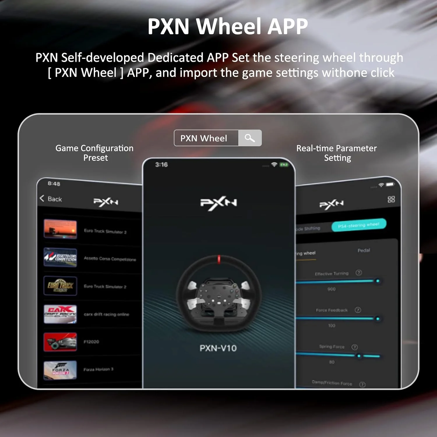 فرمان مسابقه Driving Force، فرمان مسابقه PXN V10 با چرخش 270°/900°، همراه با کلاچ و دنده، پشتیبانی از بازخورد نیروی واقعی و عملکرد هدست، مناسب برای PC، PS3، PS4، Xbox One، Nintendo Switch. فرمان مسابقه Driving Force، فرمان مسابقه PXN V10 با چرخش 270°/900°، همراه با کلاچ و دنده، پشتیبانی از بازخورد نیروی واقعی و عملکرد هدست، مناسب برای PC، PS3، PS4، Xbox One، Nintendo Switch.