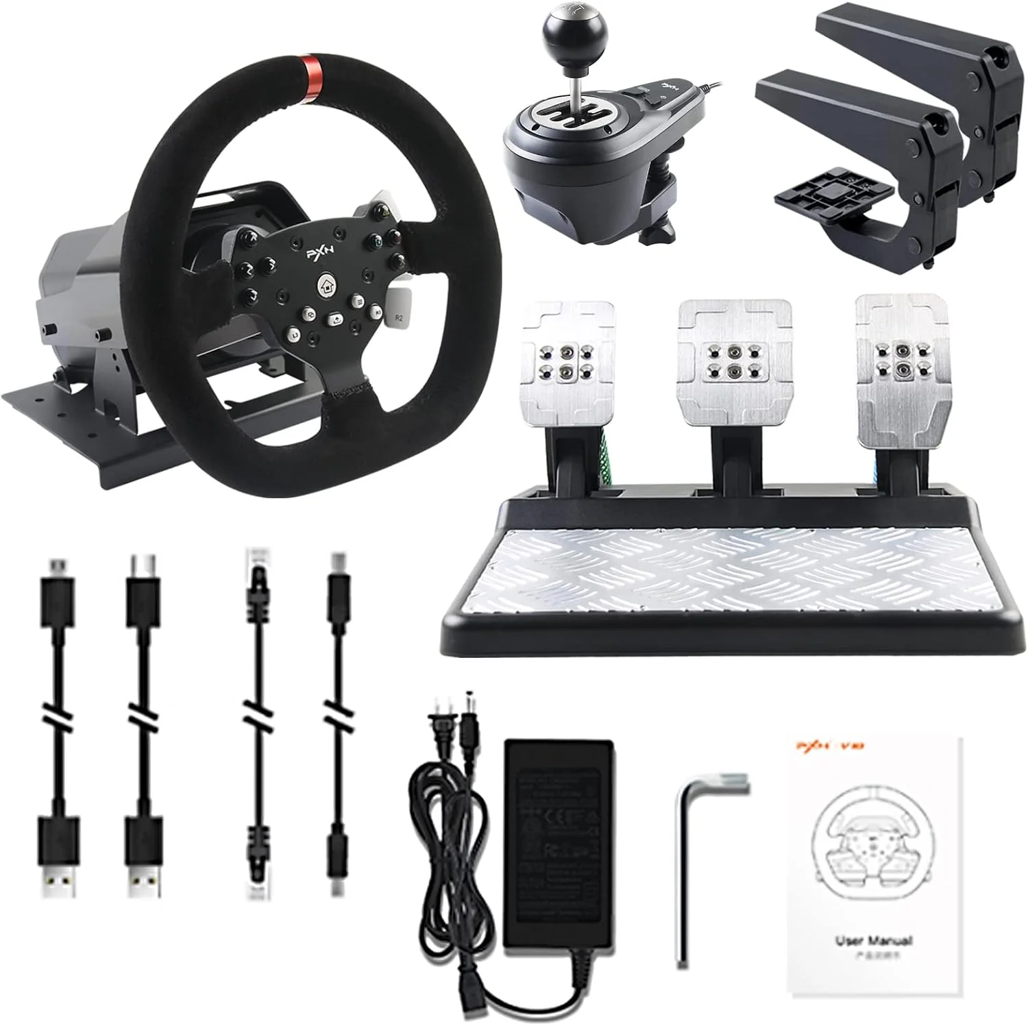 فرمان مسابقه Driving Force، فرمان مسابقه PXN V10 با چرخش 270°/900°، همراه با کلاچ و دنده، پشتیبانی از بازخورد نیروی واقعی و عملکرد هدست، مناسب برای PC، PS3، PS4، Xbox One، Nintendo Switch. فرمان مسابقه Driving Force، فرمان مسابقه PXN V10 با چرخش 270°/900°، همراه با کلاچ و دنده، پشتیبانی از بازخورد نیروی واقعی و عملکرد هدست، مناسب برای PC، PS3، PS4، Xbox One، Nintendo Switch.