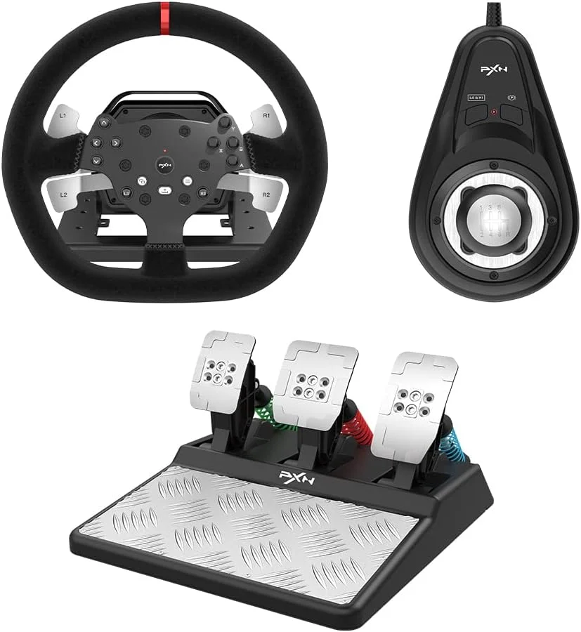 فرمان مسابقه PXN V10 با فیدبک نیرو، چرخش 270°/900° به همراه پدال و اهرم دنده برای PC، Xbox One، Series X/S، PS4