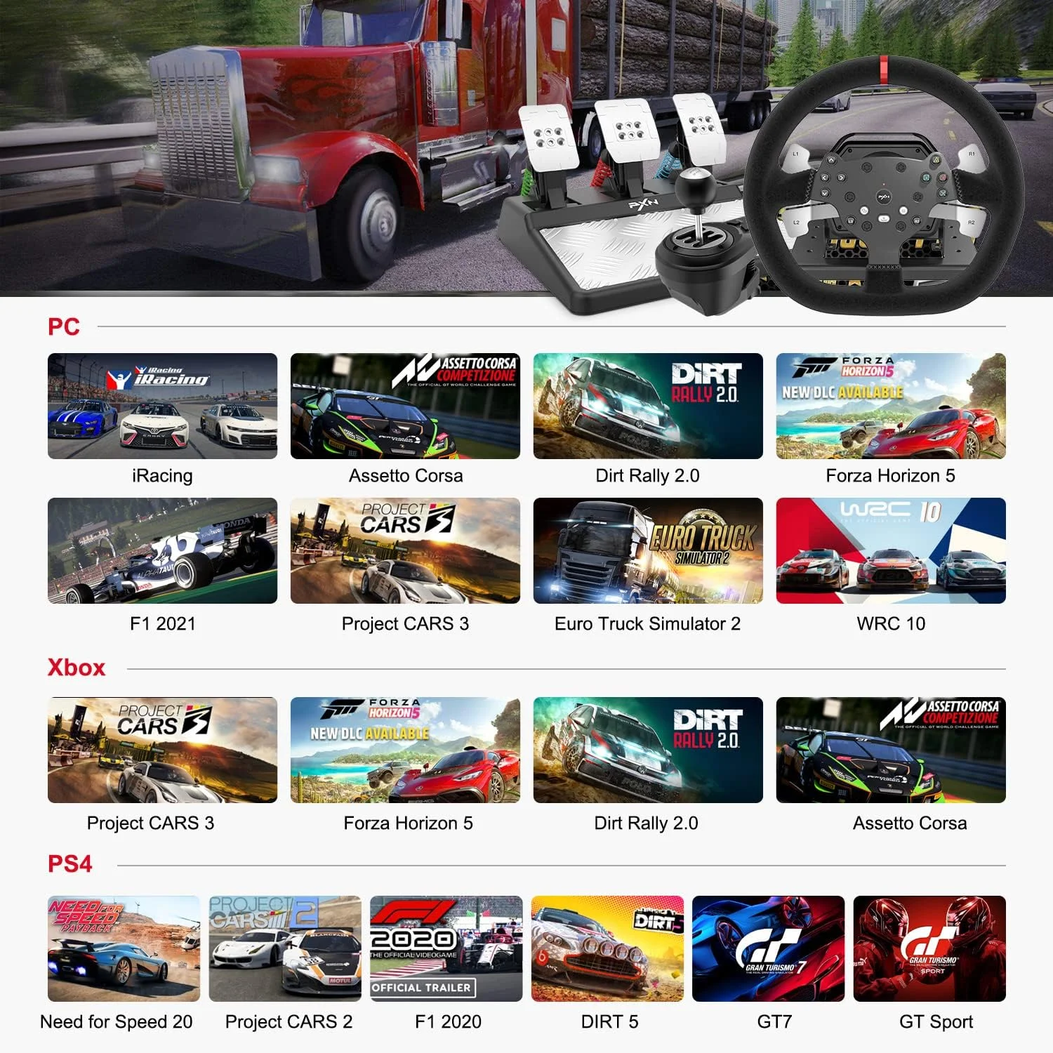 فرمان بازی PXN - Xbox، فرمان مسابقه بازی V10 با فیدبک نیروی واقعی به همراه اهرم دنده 6+1 سرعته و قابلیت تنظیم فرمان بازی PXN - Xbox، فرمان مسابقه بازی V10 با فیدبک نیروی واقعی به همراه اهرم دنده 6+1 سرعته و قابلیت تنظیم