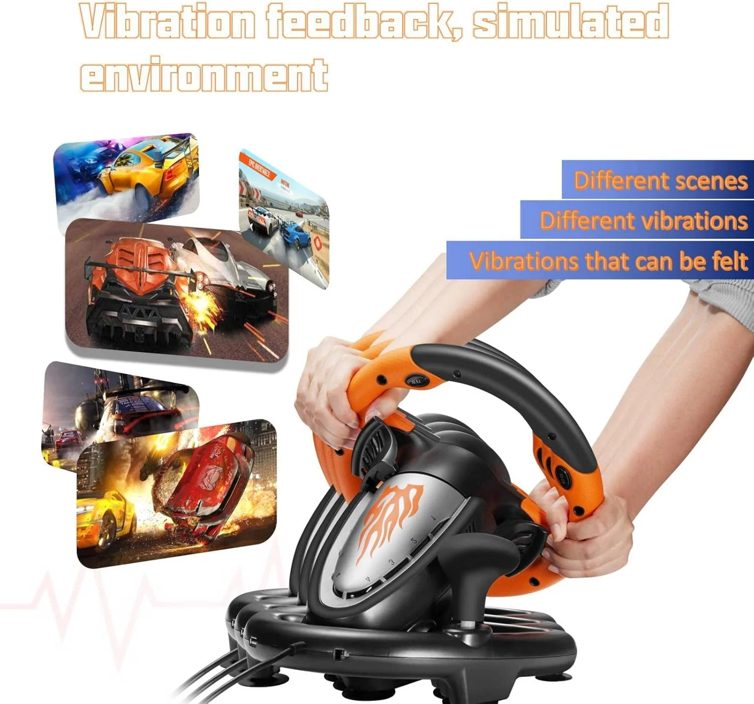 فرمان و پدال بازی PXN V3: فرمان مسابقه 180 درجه، بازخورد لرزشی، شیفترهای پدالی. برای کامپیوتر، سازگار با PS3/4، نینتندو سوییچ، ایکس باکس وان/سری X/S. طراحی نارنجی. فرمان و پدال بازی PXN V3: فرمان مسابقه 180 درجه، بازخورد لرزشی، شیفترهای پدالی. برای کامپیوتر، سازگار با PS3/4، نینتندو سوییچ، ایکس باکس وان/سری X/S. طراحی نارنجی.