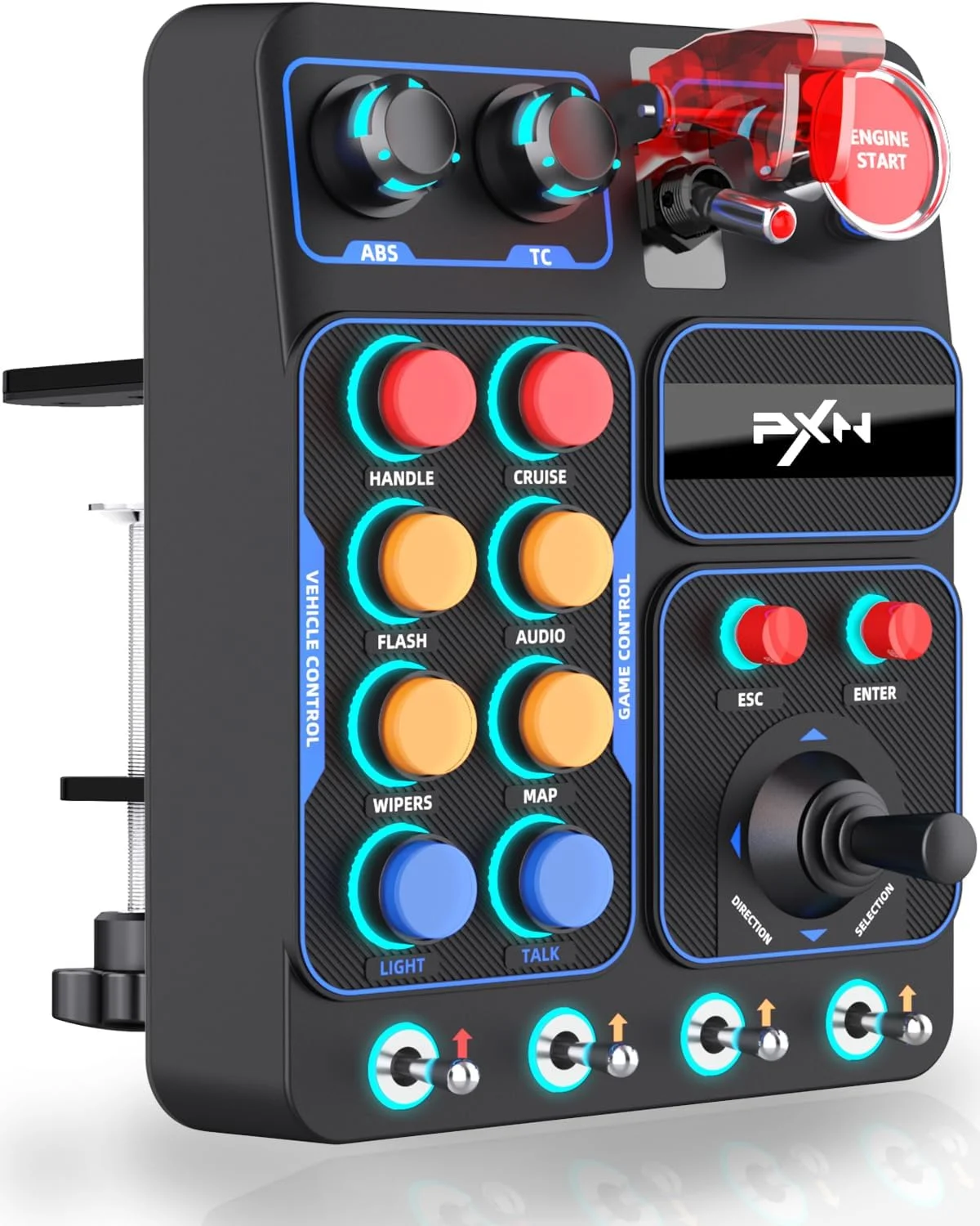 جعبه دکمه PXN CB1 - پنل جانبی فرمان، کنترلر کمکی ETS2 - فقط برای PC | 19 دکمه و سوئیچ شبیه ساز، نورپردازی RGB، گیره قابل تنظیم | برای بازی های شبیه ساز مسابقه ای، کامیون، پرواز و کشاورزی