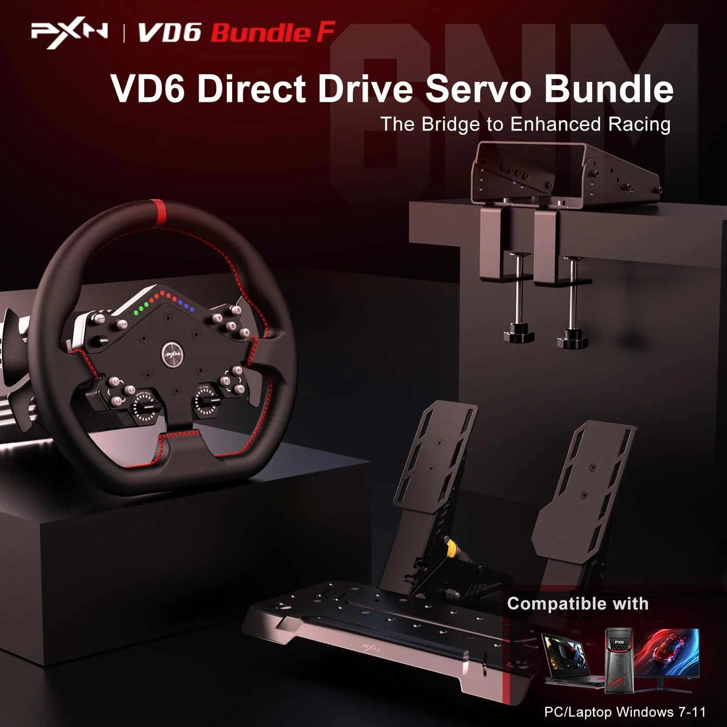 باندل PXN VD6 Direct Drive - فرمان و پدال های مسابقه ای PC – پایه موتور سروو درایو مستقیم 6 نیوتن متری، فرمان مسابقه ای W DS R2، پدال 2 تایی اثر هال و گیره رومیزی – تنظیمات حرفه ای سیم ریسینگ برای ویندوز باندل PXN VD6 Direct Drive - فرمان و پدال های مسابقه ای PC – پایه موتور سروو درایو مستقیم 6 نیوتن متری، فرمان مسابقه ای W DS R2، پدال 2 تایی اثر هال و گیره رومیزی – تنظیمات حرفه ای سیم ریسینگ برای ویندوز