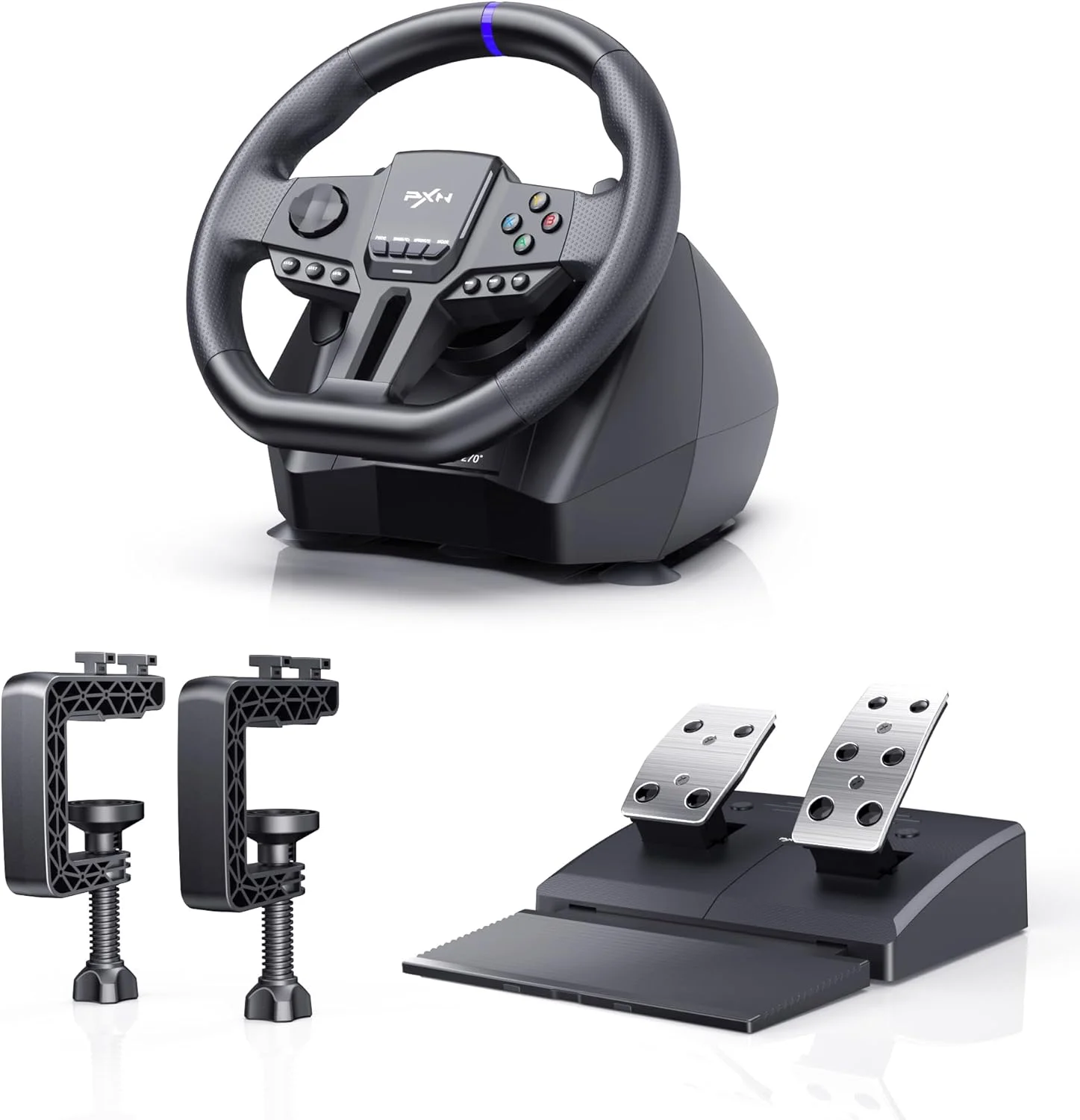 فرمان و پدال بازی PXN V900 Gen2، فرمان 270°/900° PC با لرزش، فرمان Xbox، فرمان مسابقه ای برای PC، PS3، PS4، Xbox One، Xbox Series X/S، Switch