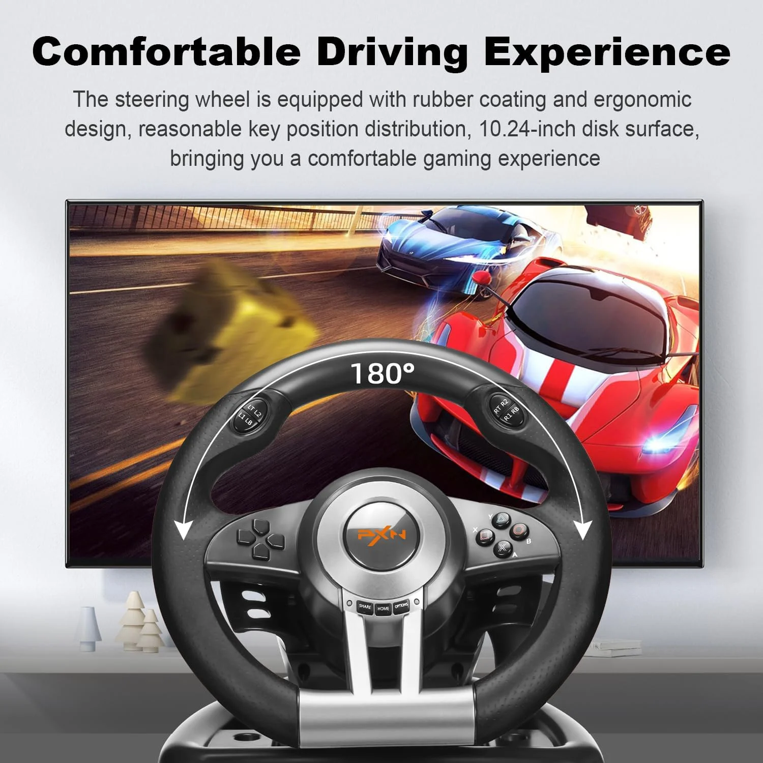 فرمان بازی PXN-V3IIIB با پدال خطی و فیدبک لرزشی برای Xbox One، Xbox Series S/X، PS4، PS3، Switch، PC - کارکرده در حد نو