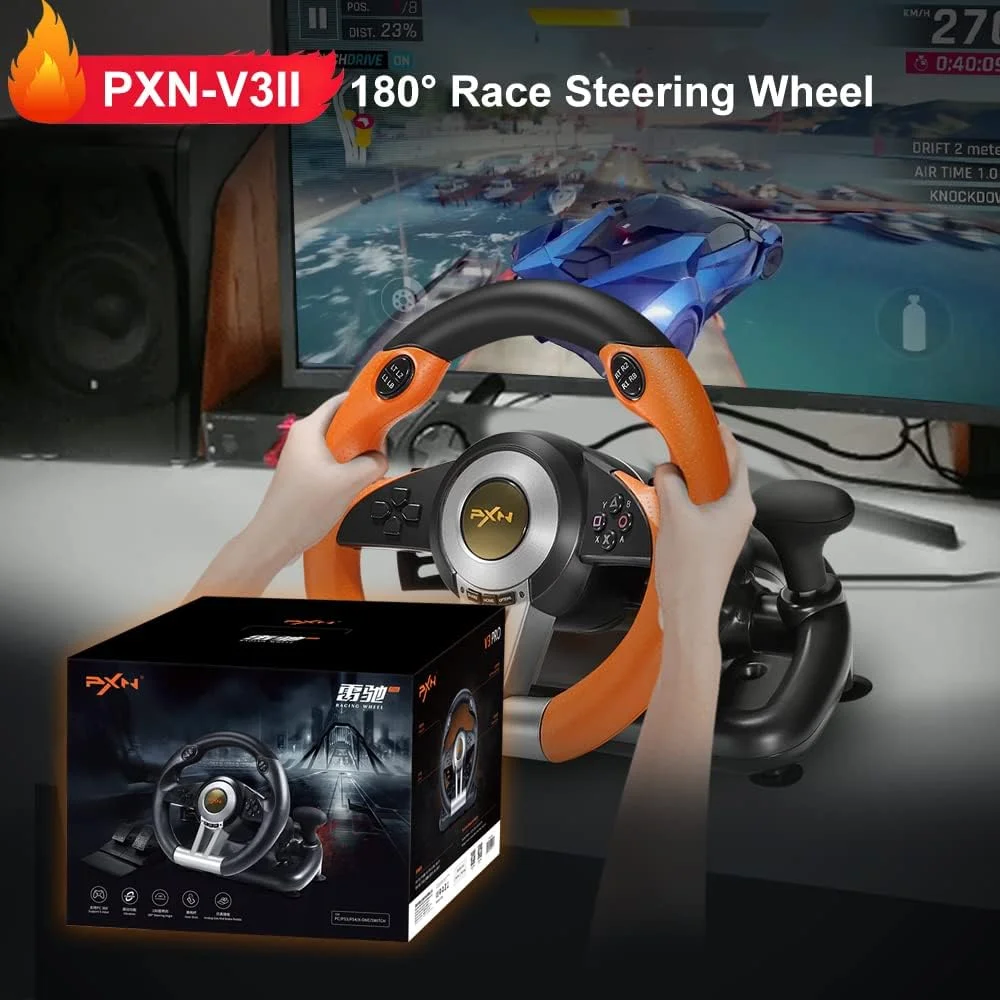 چرخ دنده مسابقه ای PXN PC، فرمان بازی شبیه ساز ماشین USB جهانی 180 درجه V3II با پدال برای PS3، PS4، Xbox One، Xbox Series X/S، Nintendo Switch (نارنجی)… چرخ دنده مسابقه ای PXN PC، فرمان بازی شبیه ساز ماشین USB جهانی 180 درجه V3II با پدال برای PS3، PS4، Xbox One، Xbox Series X/S، Nintendo Switch (نارنجی)…