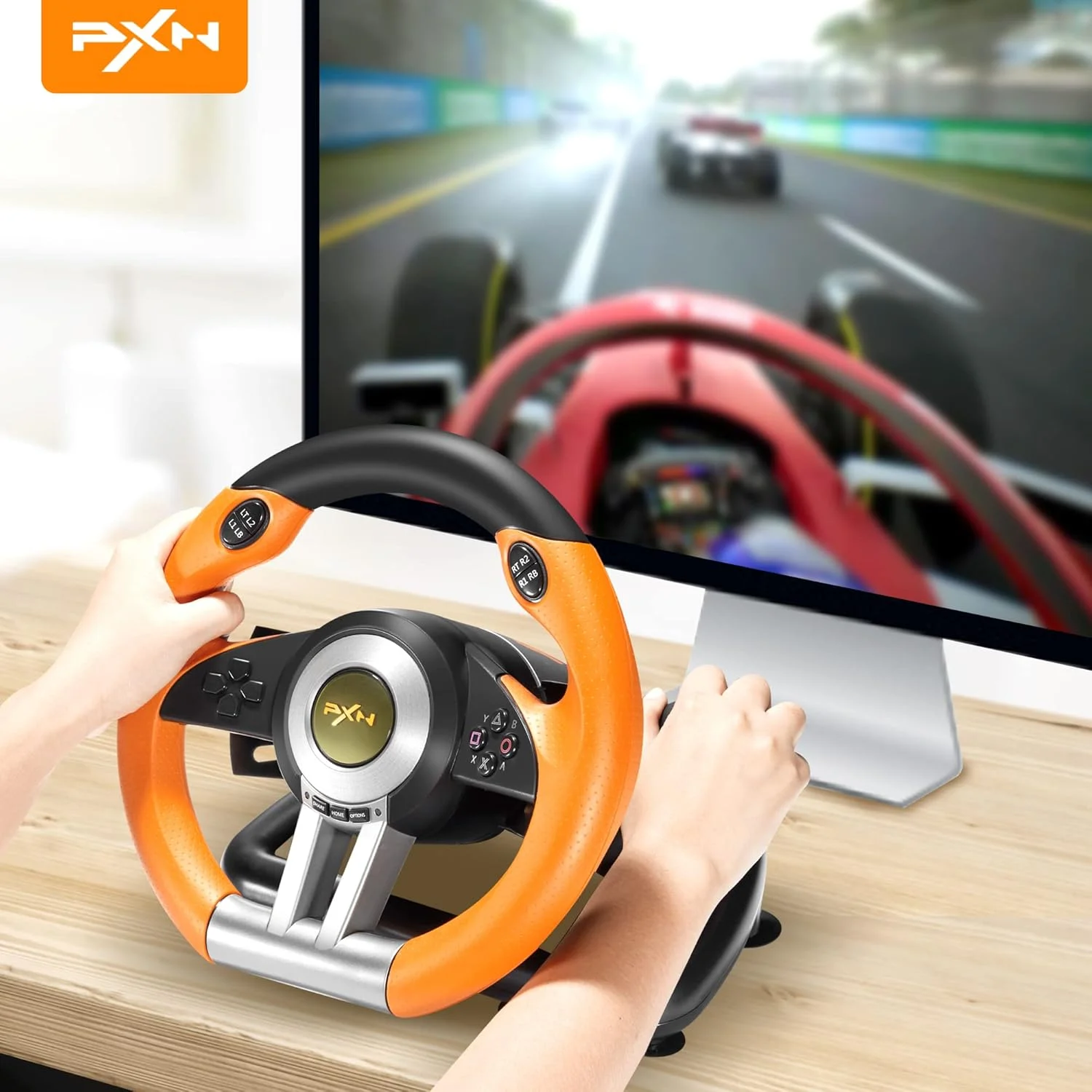 فرمان بازی مسابقه ای PXNV3II PC، فرمان بازی 180 درجه یونیورسال USB با پدال برای ویندوز PC، PS3، PS4، Xbox One، Xbox Series S/X، نینتندو سوییچ (نارنجی) فرمان بازی مسابقه ای PXNV3II PC، فرمان بازی 180 درجه یونیورسال USB با پدال برای ویندوز PC، PS3، PS4، Xbox One، Xbox Series S/X، نینتندو سوییچ (نارنجی)