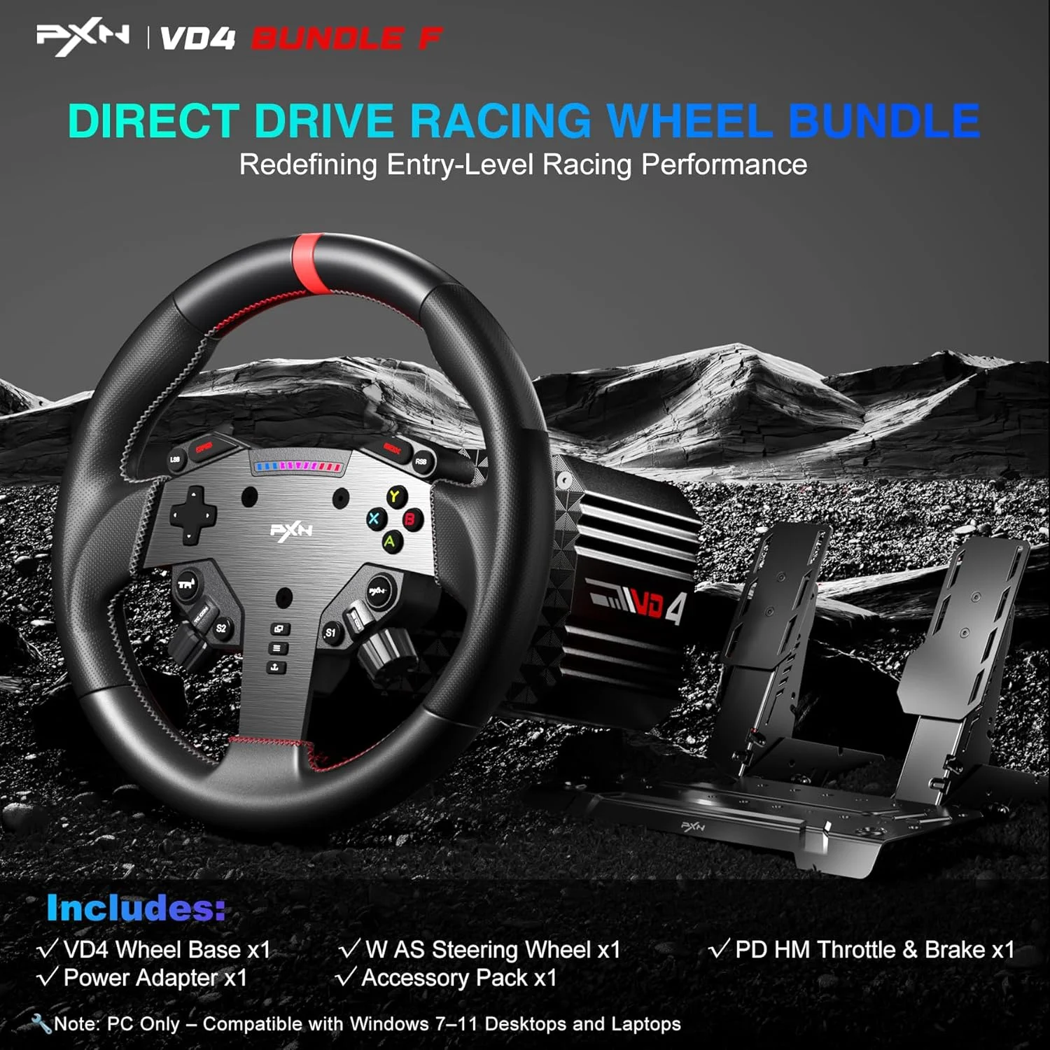 بسته PXN VD4 - مجموعه فرمان مسابقه Direct Drive - پایه موتور سروو 4Nm VD4 + فرمان بازی W AS (28 سانتی متر) + پدال PD HM GEN2 2 - مجموعه مسابقه شبیه سازی برای کامپیوتر بسته PXN VD4 - مجموعه فرمان مسابقه Direct Drive - پایه موتور سروو 4Nm VD4 + فرمان بازی W AS (28 سانتی متر) + پدال PD HM GEN2 2 - مجموعه مسابقه شبیه سازی برای کامپیوتر