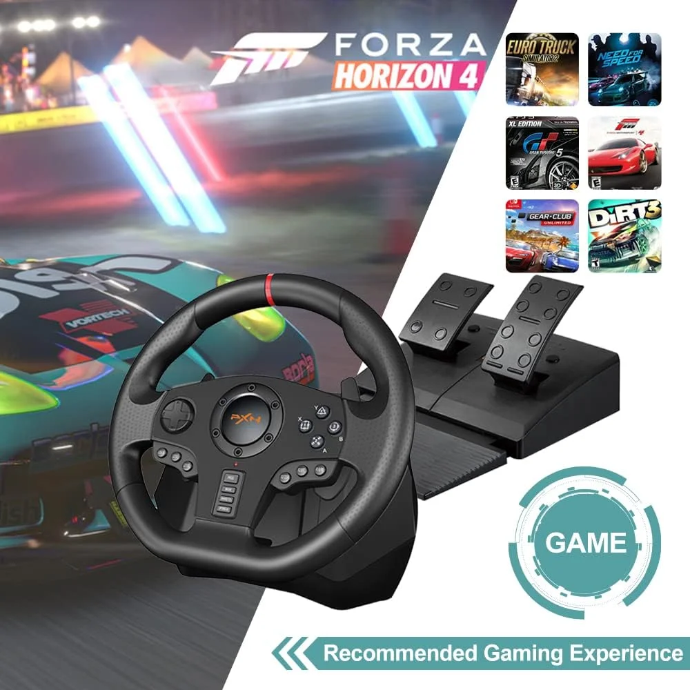 فرمان مسابقه بازی PXN V900 با پدال 270/900 درجه برای PS4/PS3/PC/Nintendo Switch/Xbox One/Xbox series X,S، شبیه ساز رانندگی Need for Speed/Forza Horizon 4,5/European Truck 2 فرمان مسابقه بازی PXN V900 با پدال 270/900 درجه برای PS4/PS3/PC/Nintendo Switch/Xbox One/Xbox series X,S، شبیه ساز رانندگی Need for Speed/Forza Horizon 4,5/European Truck 2