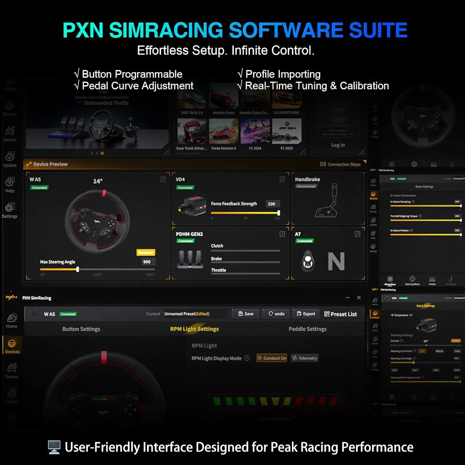 بسته PXN VD4 - مجموعه فرمان مسابقه Direct Drive - پایه موتور سروو 4Nm VD4 + فرمان بازی W AS (28 سانتی متر) + پدال PD HM GEN2 2 - مجموعه مسابقه شبیه سازی برای کامپیوتر بسته PXN VD4 - مجموعه فرمان مسابقه Direct Drive - پایه موتور سروو 4Nm VD4 + فرمان بازی W AS (28 سانتی متر) + پدال PD HM GEN2 2 - مجموعه مسابقه شبیه سازی برای کامپیوتر