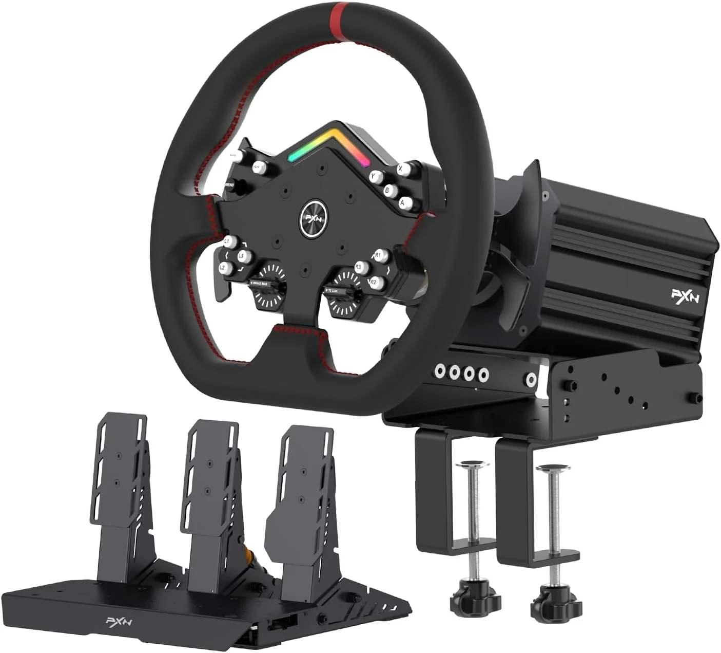فرمان بازی PXN V12 lite Direct Drive با قدرت 6 نیوتن‌متر، بازخورد نیرو، فرمان مسابقه جداشدنی، همراه با پدال و دسته دنده برای PC، Xbox One، Xbox Series X/S و PS4