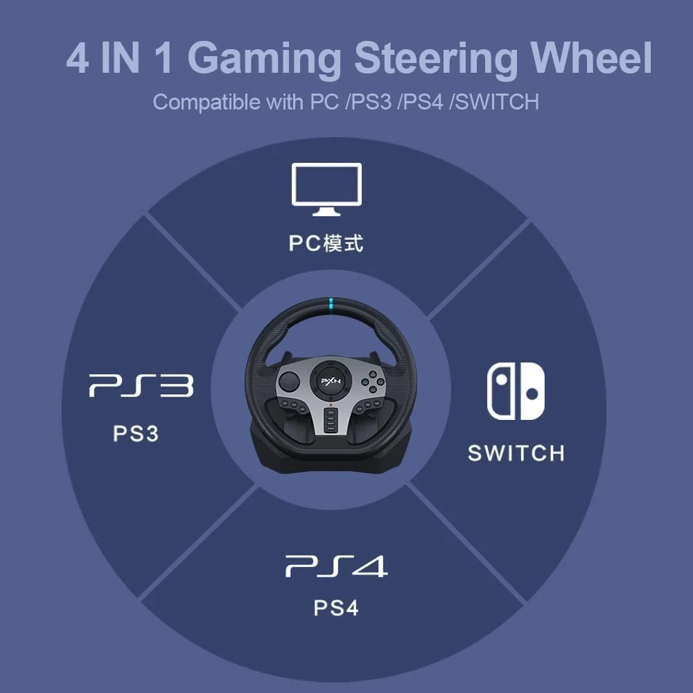 فرمان مسابقه ای PXN V9K، فرمان بازی مسابقه ای، فرمان رانندگی Volante PC با ویبره 270/900 درجه و شیفتر با پدال برای PC، PS4، Xbox One، Nintendo Switch، PS3، Xbox Series S/X