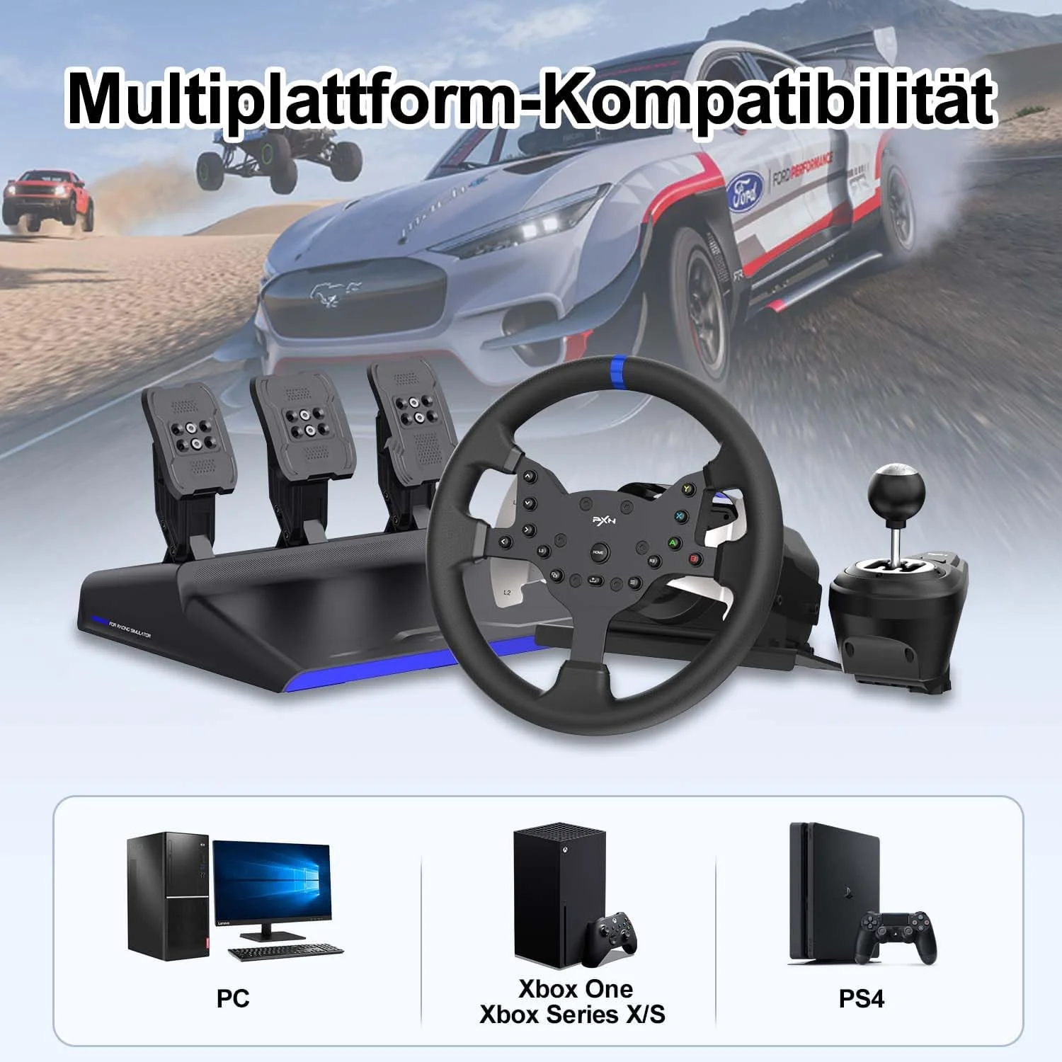 فرمان بازی PXN V99، نیروی بازخورد 3.2 نیوتن متری با پدال و دنده برای ایکس باکس وان، ایکس باکس سری X/S، کامپیوتر، PS4 - پدال های مسابقه ای فرمول، پدال اثر هال فرمان بازی PXN V99، نیروی بازخورد 3.2 نیوتن متری با پدال و دنده برای ایکس باکس وان، ایکس باکس سری X/S، کامپیوتر، PS4 - پدال های مسابقه ای فرمول، پدال اثر هال
