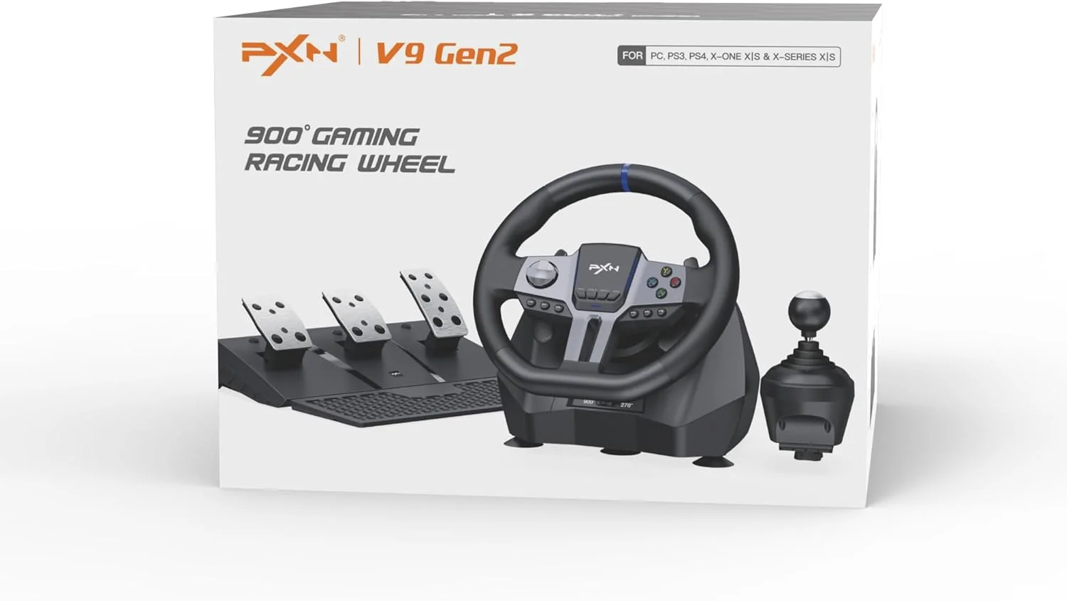 فرمان مسابقه PXN، چرخ مسابقه V9 Gen2 PC با پدال و شیفتر، چرخش 270/900 درجه، فرمان رمزگذار مغناطیسی برای PC، PS4، Xbox One، Xbox Series X|S فرمان مسابقه PXN، چرخ مسابقه V9 Gen2 PC با پدال و شیفتر، چرخش 270/900 درجه، فرمان رمزگذار مغناطیسی برای PC، PS4، Xbox One، Xbox Series X|S
